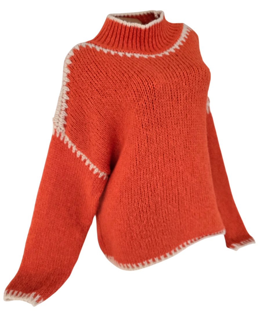 Sa-Lucca Strickpullover kuschelweicher Damen Strickpullover mit hohem Stehkragen (1-tlg) Rollkragen mit kontrastfarbenen Abschluss