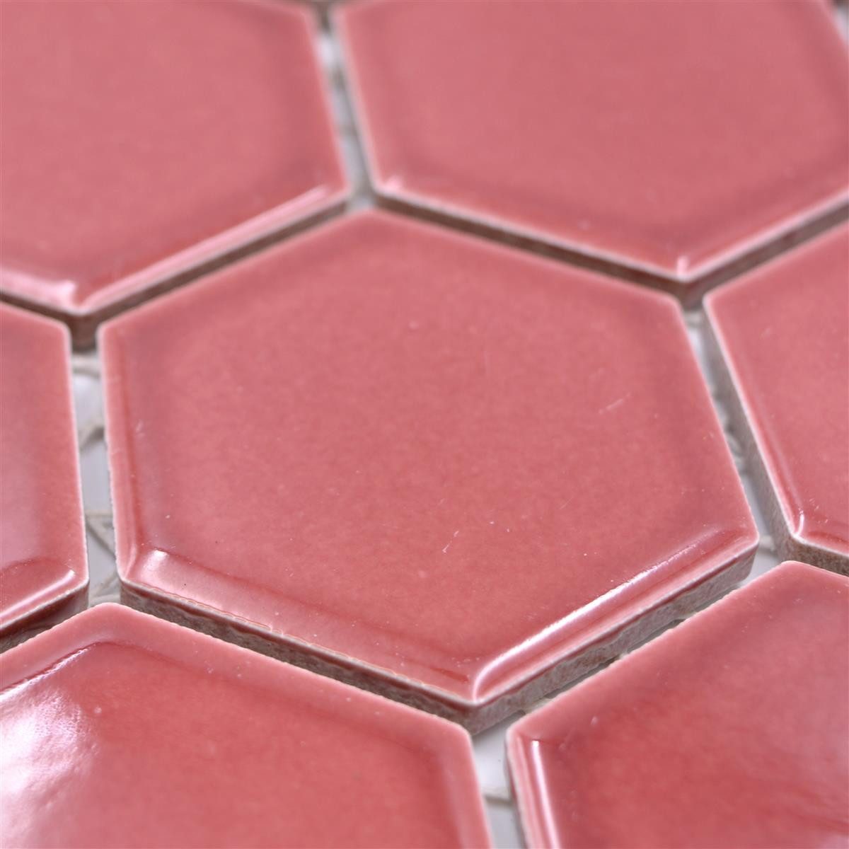 Mosafil Mosaikfliesen Keramikmosaik Fliesen Salomon Hexagon H51, Keramik 28.100x32.500, rot-bordeuax, Verlegefertig auf ein Netz geklebt - Frostsicher - Wasserfest