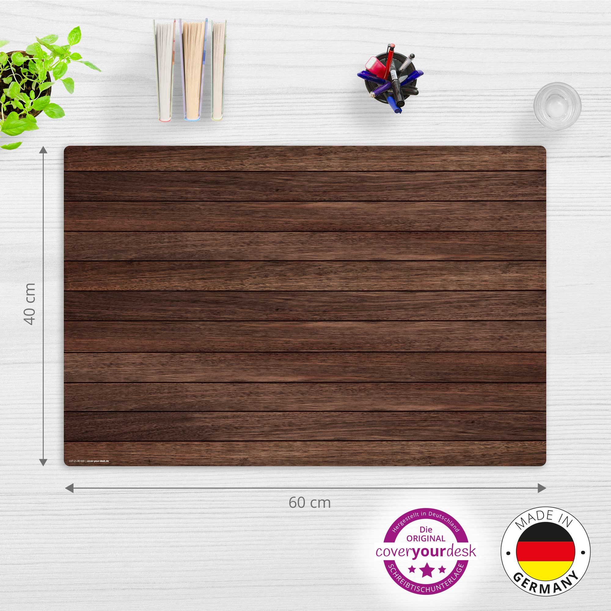 cover-your-desk.de Schreibtischunterlage abwaschbar – Braune Holzbretter – aus premium Vinyl – Made in Germany, (1 tlg)