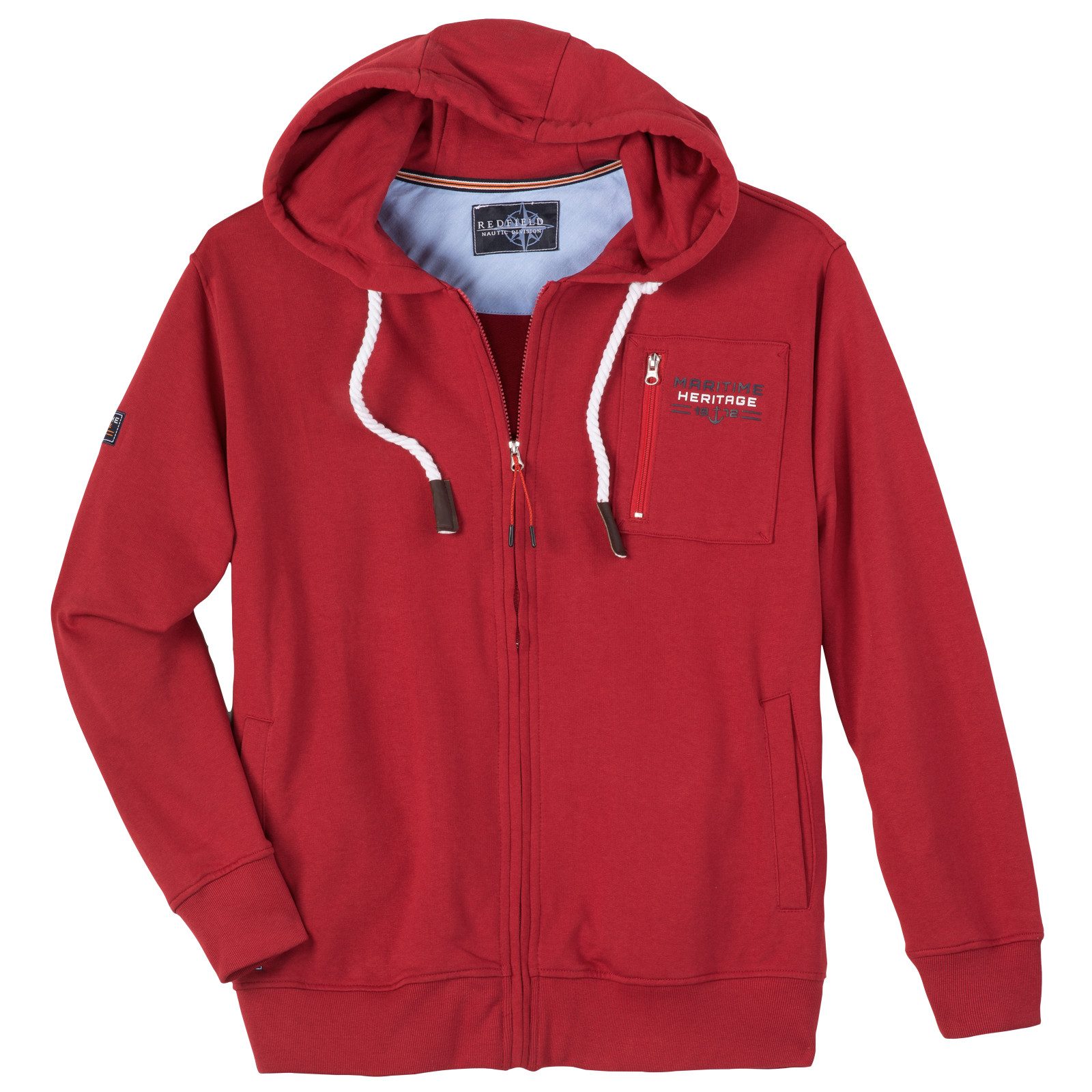 redfield Sweatjacke Redfield Übergröße Sweatjacke rot Brustprint maritim