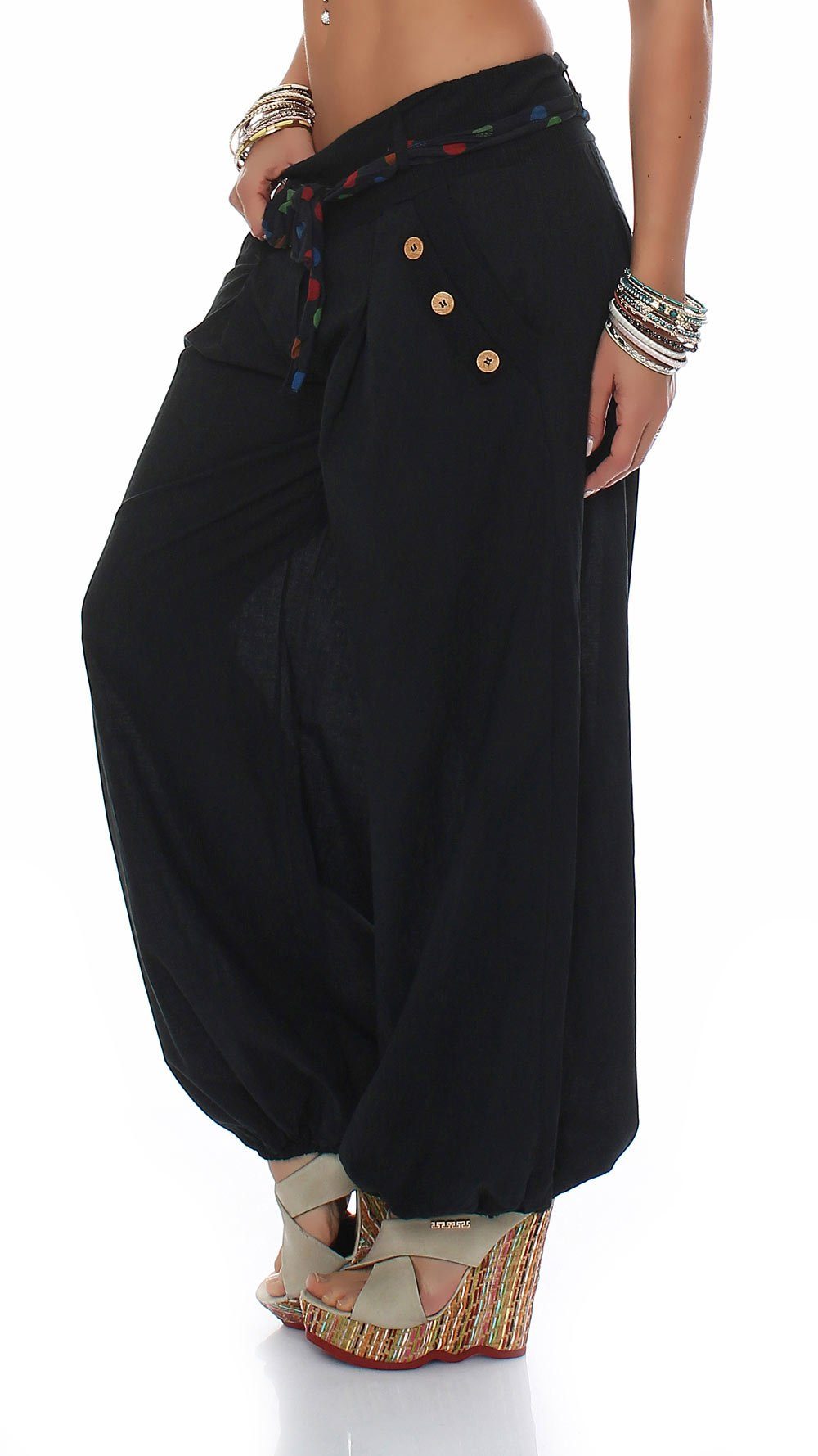 malito more than fashion Haremshose malito Damen Pumphose in Unifarben, leichte Stoffhose, super Freizei mit farblich passendem Stoffgürtel Einheitsgröße