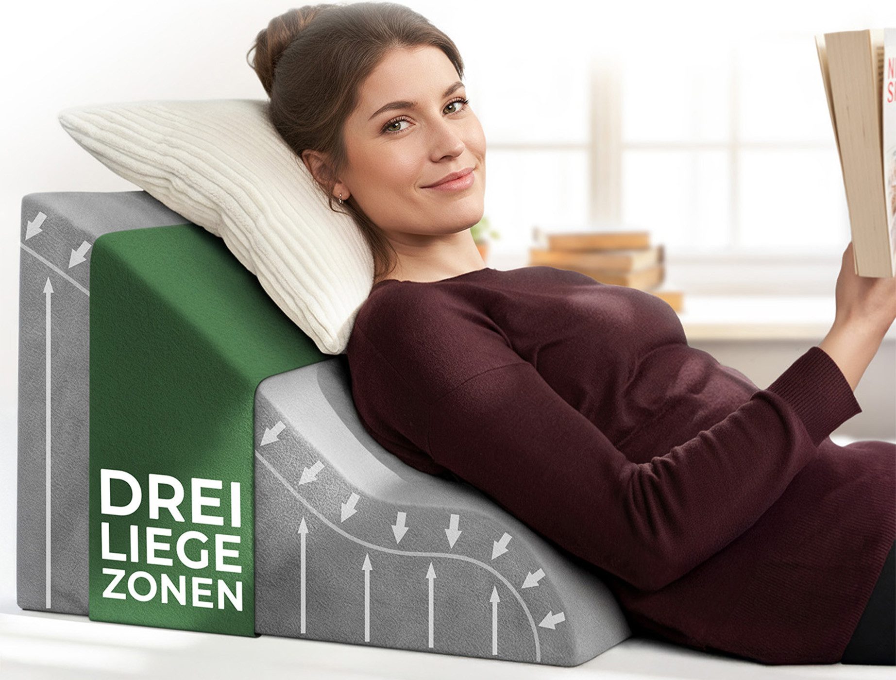 Well B4 Keilkissen Lesekissen für Bett und Sofa – Bequemes Rückenkissen mit Memory Foam, Verwendbar als Reflux Kissen, Keilkissen Bett, Bettkissen Rückenlehne im Sitzen und Liegen