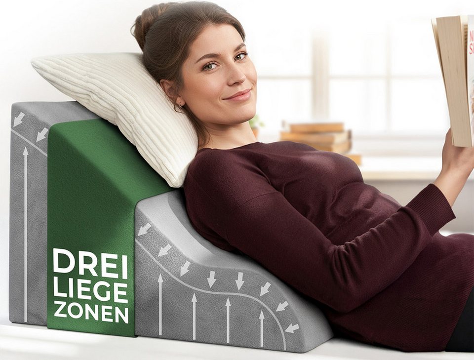Well B4 Keilkissen Lesekissen für Bett, Grau, Gr. Schmal