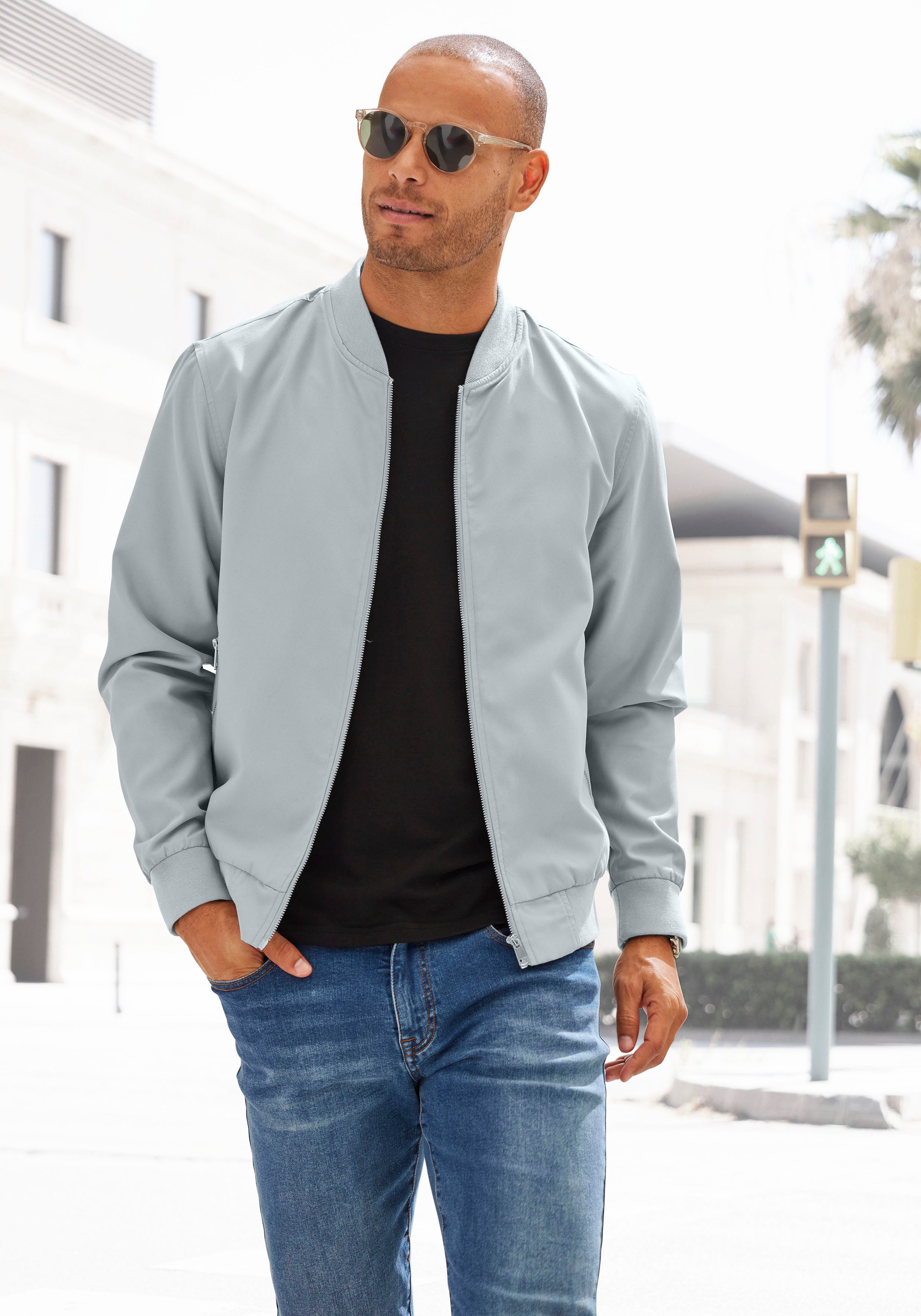 Bomberjacke / Blouson mit Rippkragen