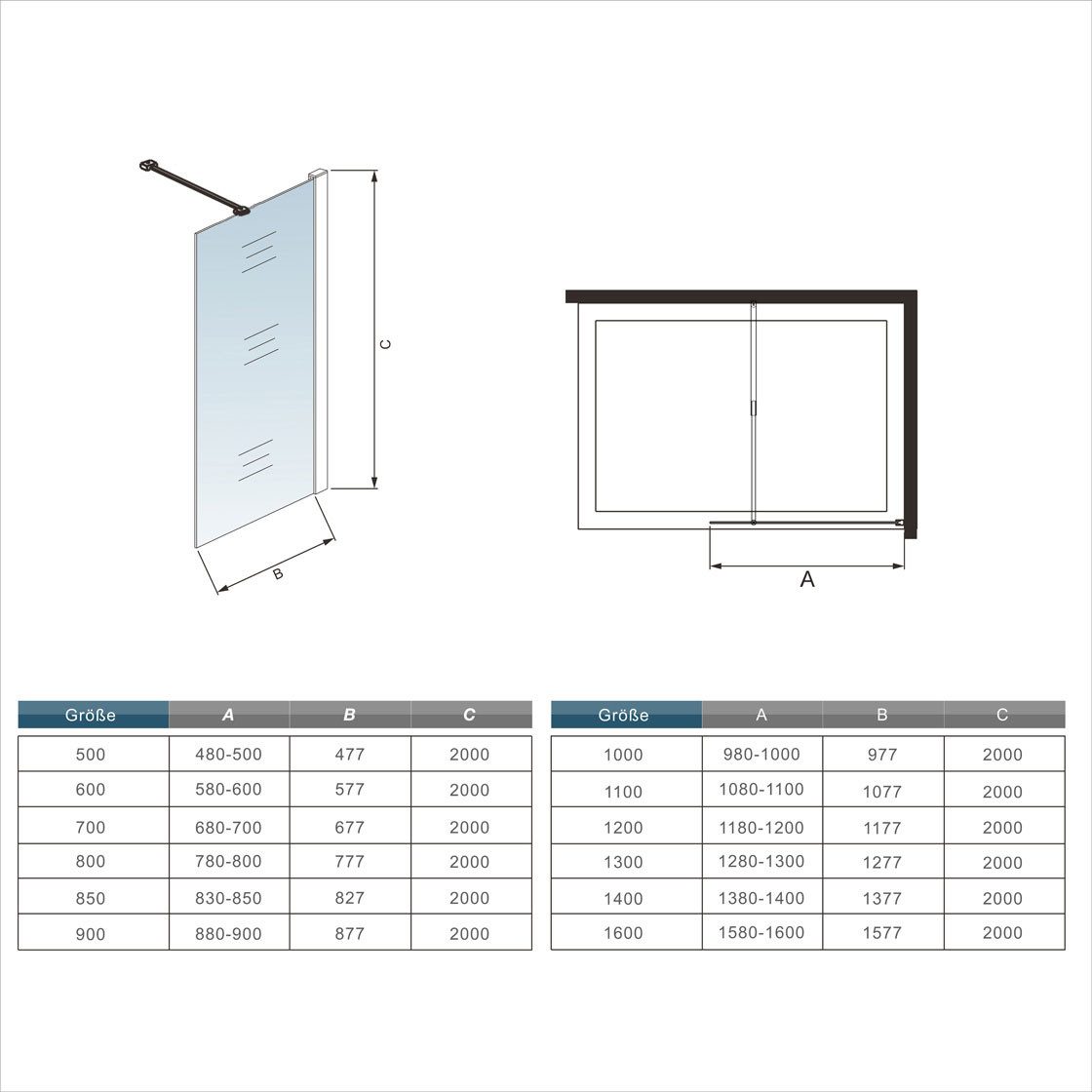 Duschparadies Duschwand 200cm 8mm ESG Sicherheitsglas günstig online kaufen