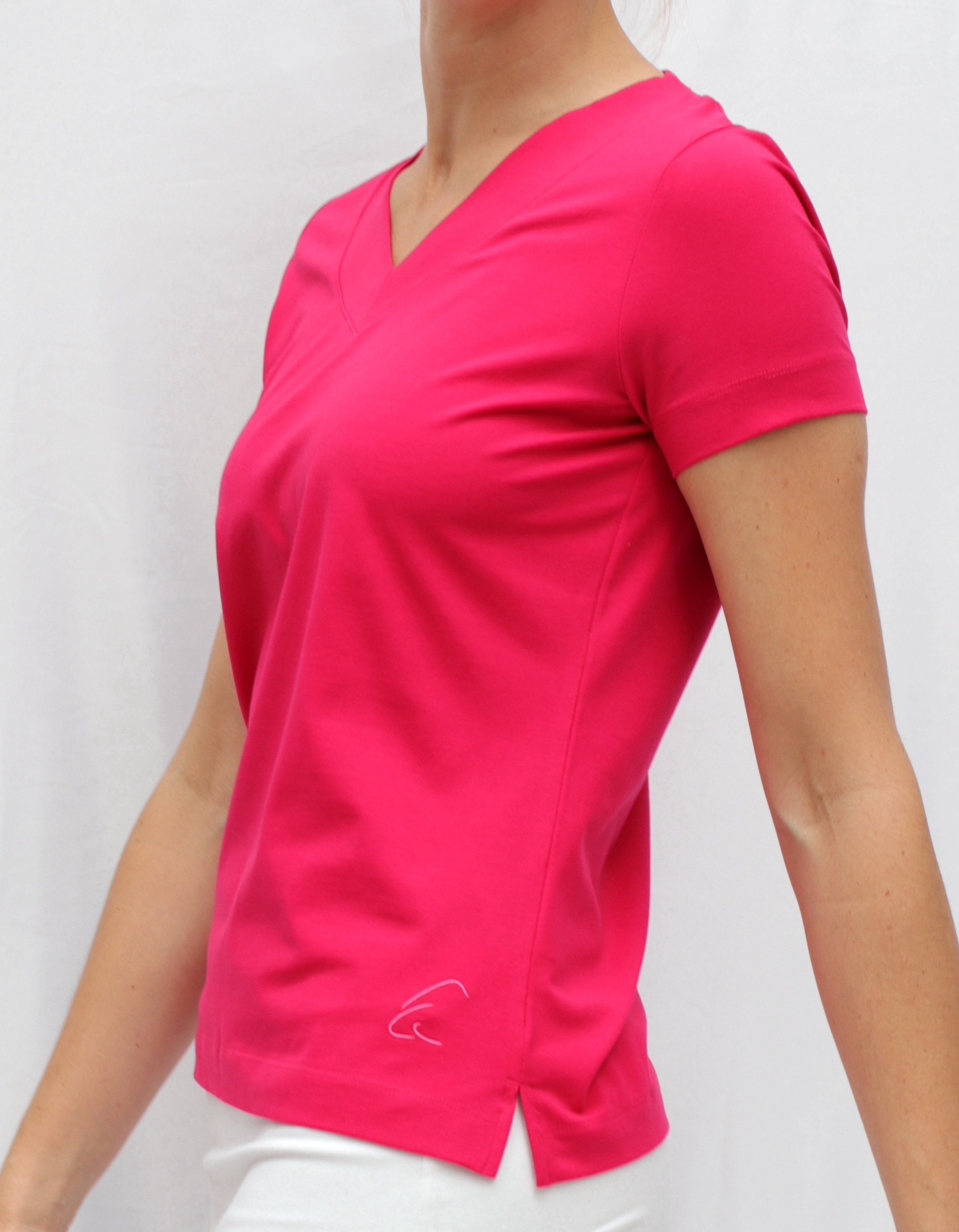 ESPARTO Farishta in unten geschlitzt V-Shirt kurzen Yogashirt Bio-Baumwolle mit Ärmeln, V-Shirt Raspberry Yoga