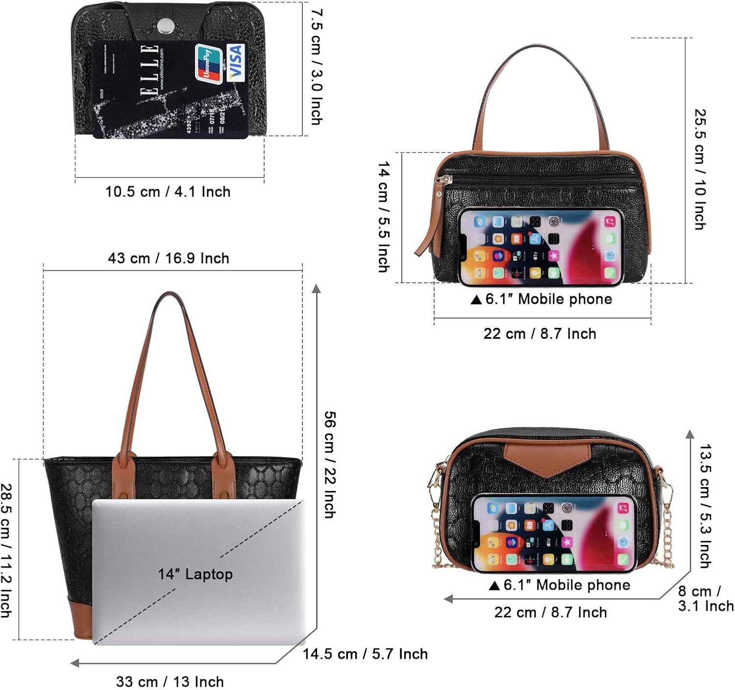 pedete Shopper Handtasche Damen Tote tasche Groß Schultertasche Umhängetasche (4-teiliges Set Büro Schule Einkauf Reise Geschenk, damen taschen handtasche schultertaschen damen), shopper taschen damen