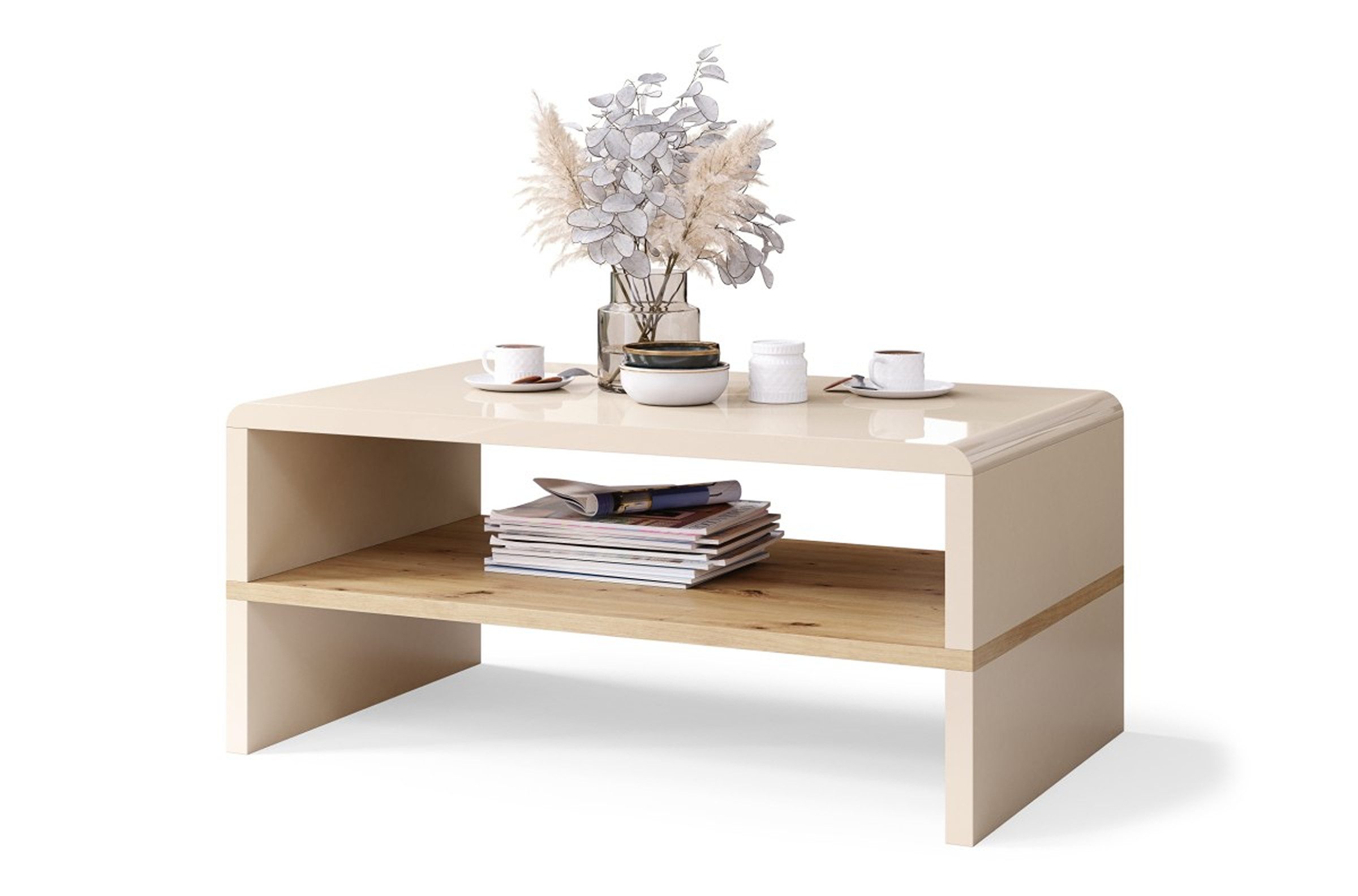 Mazzoni Couchtisch Couchtisch Rock Beige Hochglanz - Artisan Wohnzimmertisch 100x60x43cm