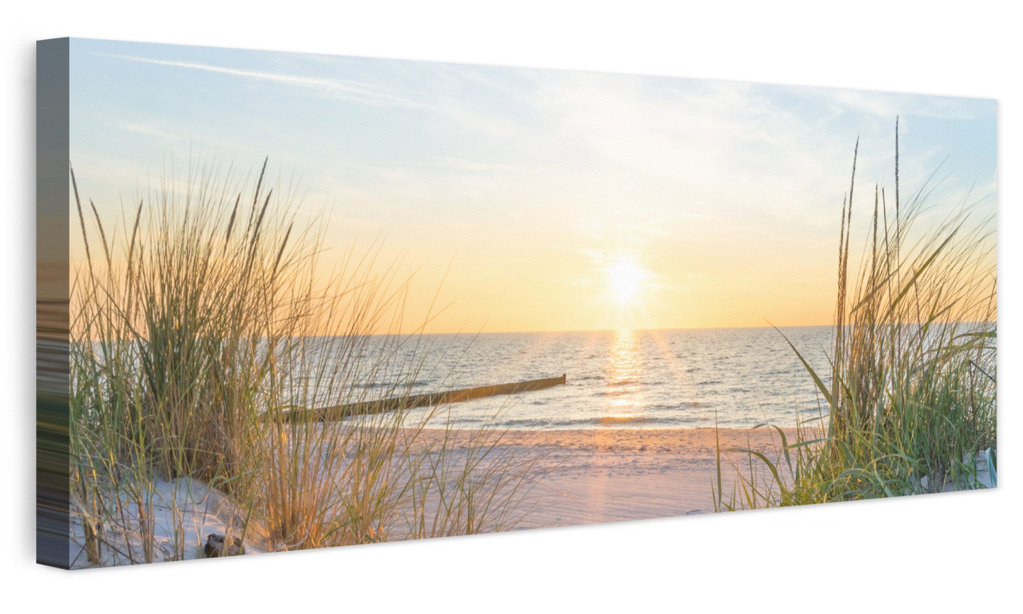 OneMillionCanvasses® Leinwandbild Panorama Strand - Sonne - Düne - Gras - Sand - Horizont, Fotodruck (1 St), Wandbild, Deko Schlafzimmer …