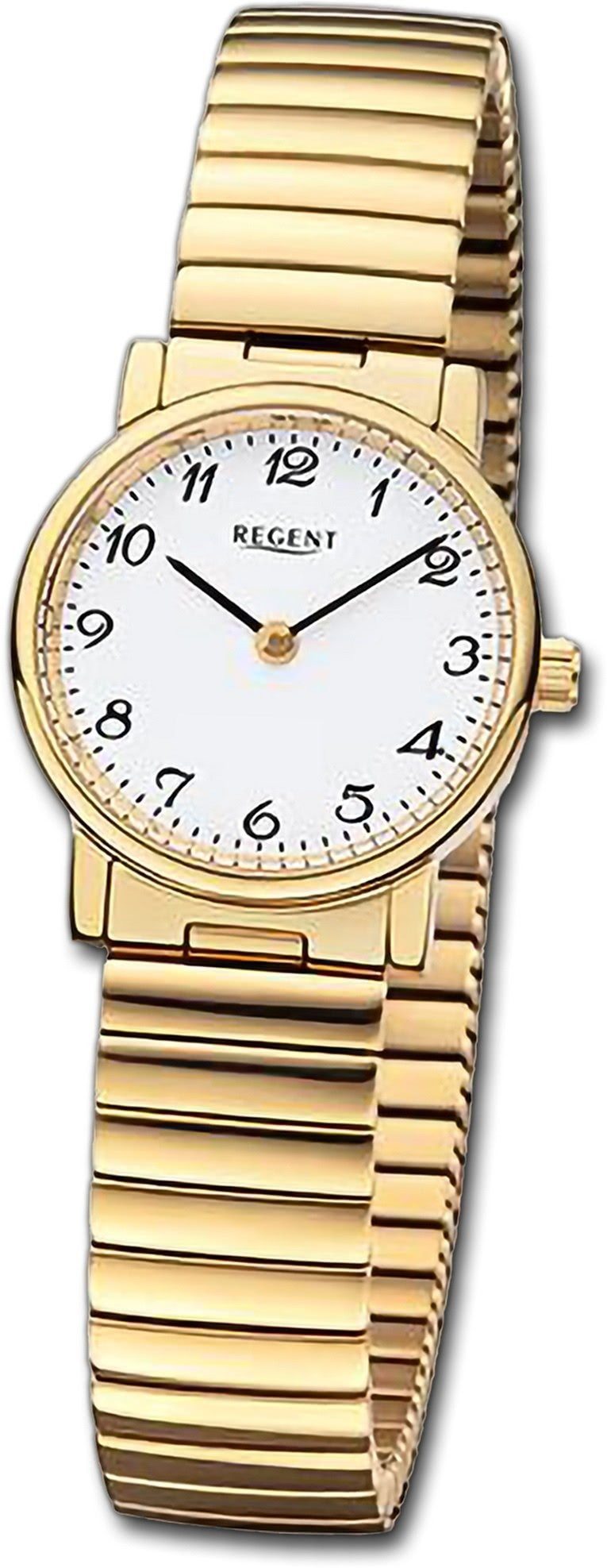 Regent Quarzuhr Regent Damen Armbanduhr Analog, Damenuhr Edelstahlarmband gold, rundes Gehäuse, extra groß (ca 26,5mm)