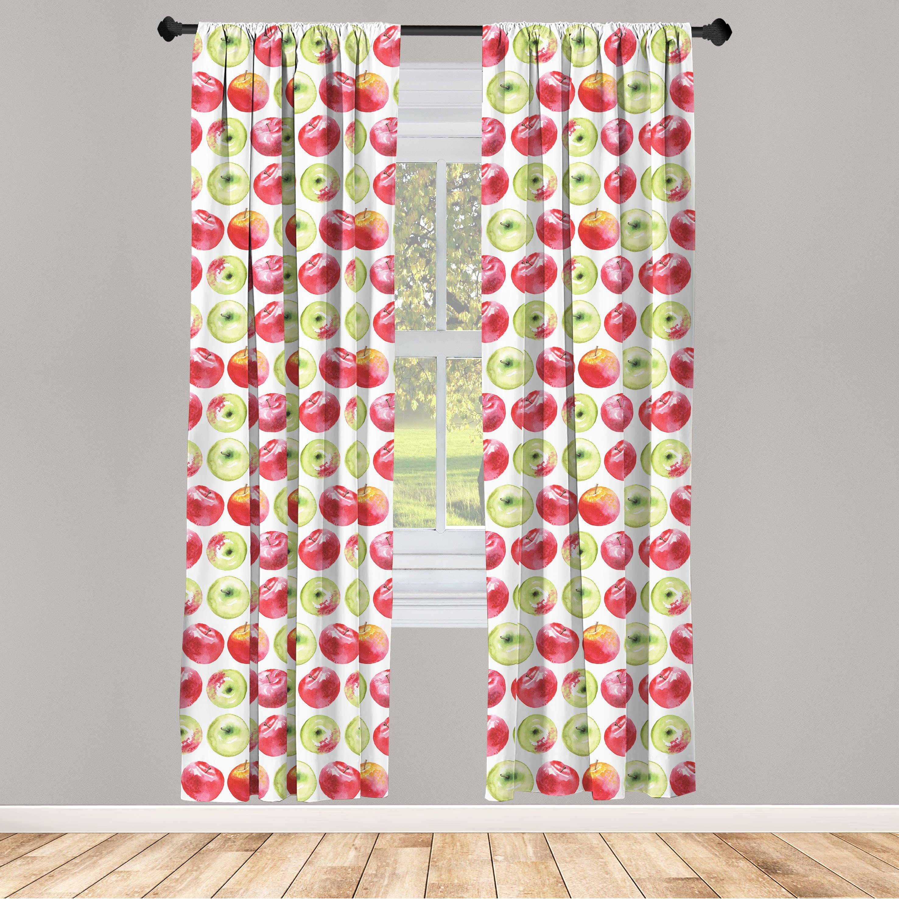 Gardine Vorhang für Wohnzimmer Schlafzimmer Dekor, Abakuhaus, Microfaser, Apfel Aquarell Granny Smith