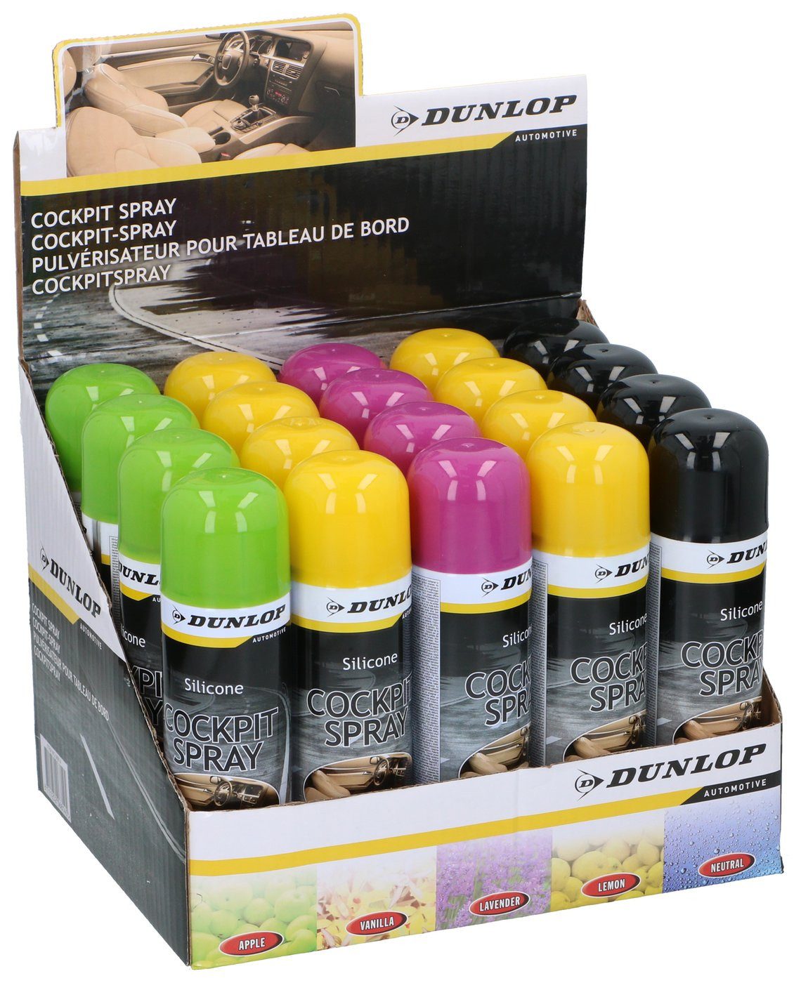Dunlop 2er Cockpit Pflegespray 225 ml Kunststoffpflege Autopflege Duft Cockpit-Reiniger (Packung, [- Packung 2× 225 ml Inhalt, Reinigt und pflegt Kunststoff)