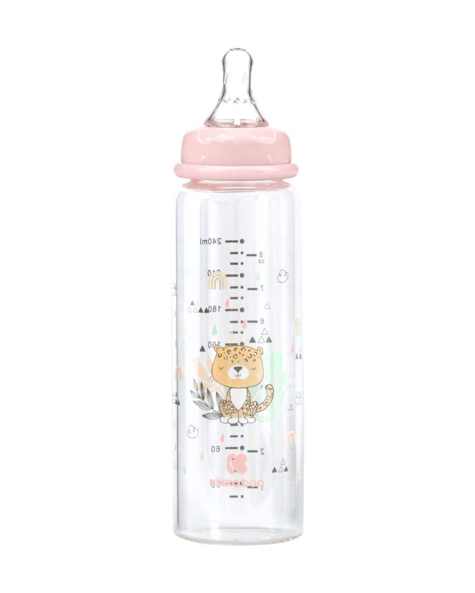 Savanna Glasflasche M, Babyflasche rosa Silikonsauger 240ml, Kikkaboo Baby Anti-Kolik Größe