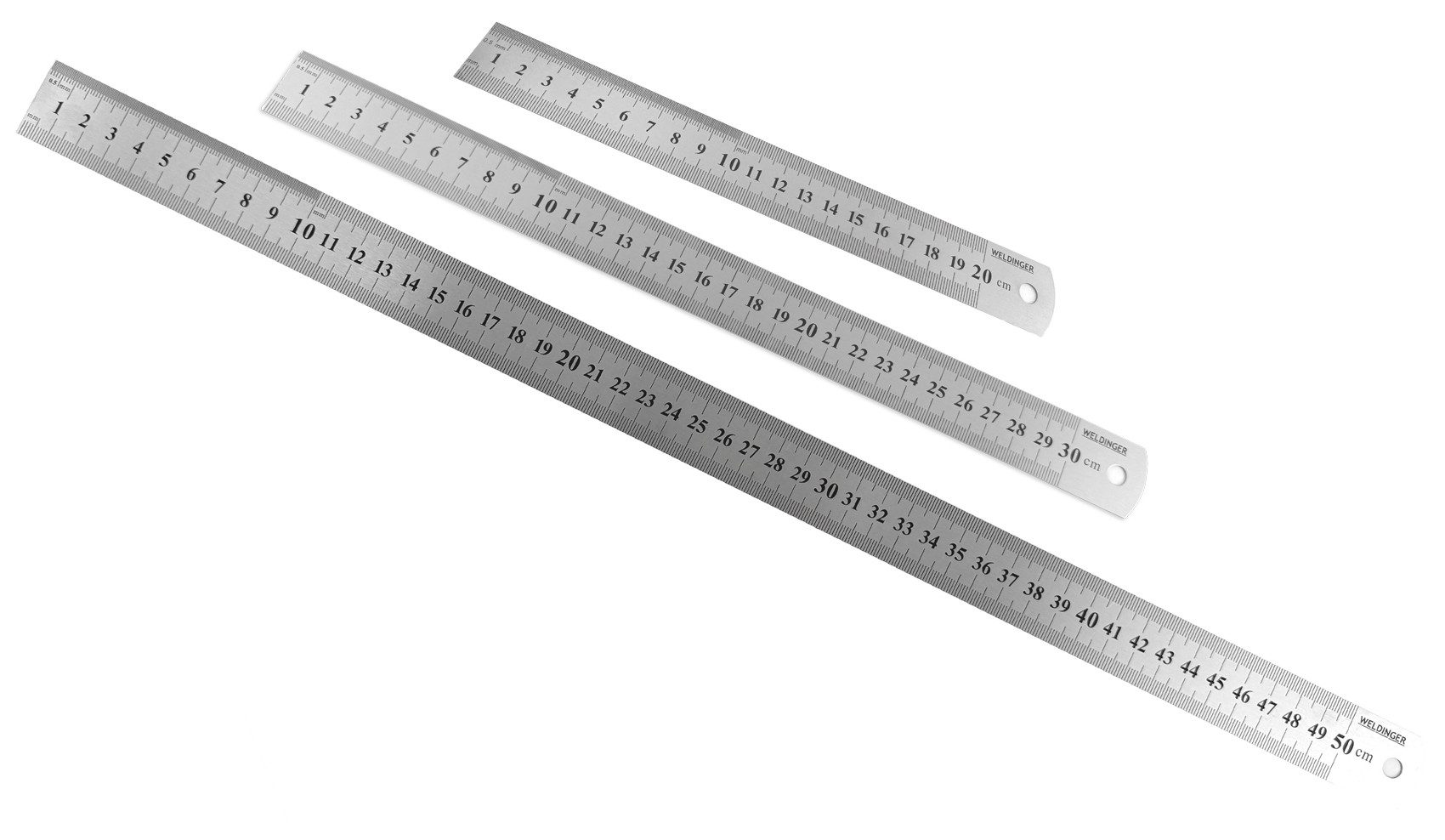 WELDINGER Lineal Edelstahllineale 3er-Set 200, 300 und 500 mm lang metrische Skala