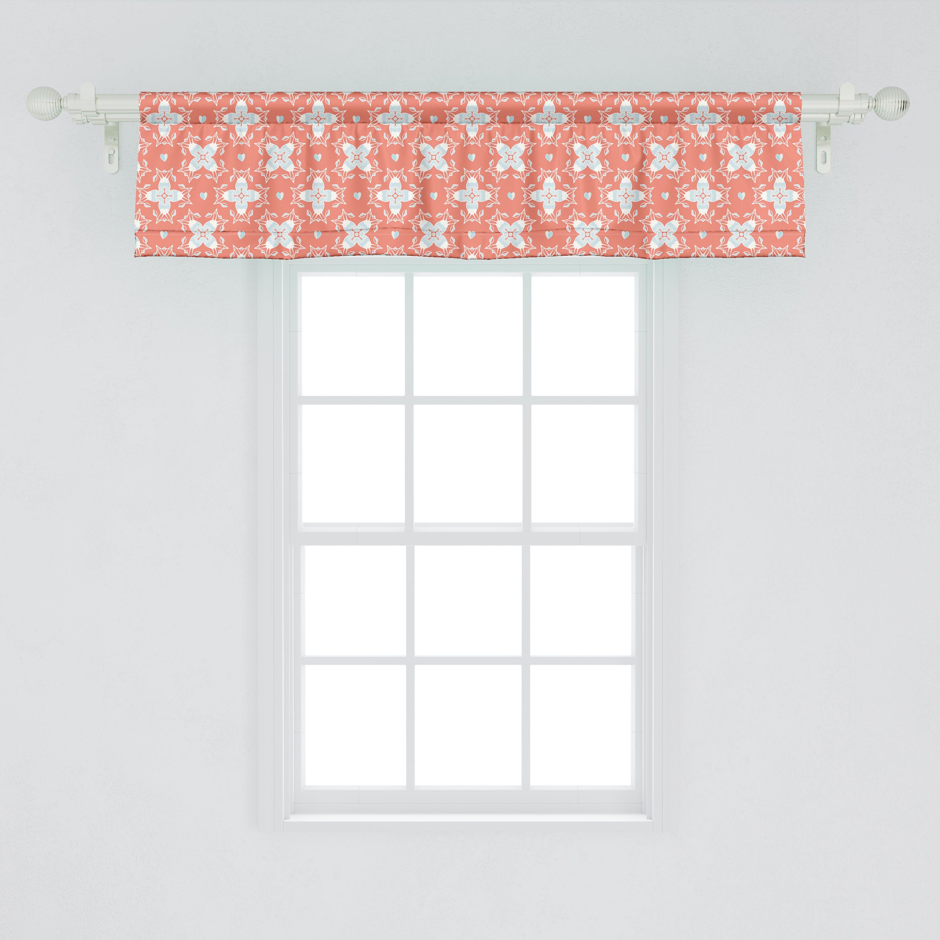 Scheibengardine Vorhang Volant für Küche Abakuhaus, Dekor Damast-Blumenelemente Microfaser, Schlafzimmer Stangentasche, mit Geometrisch