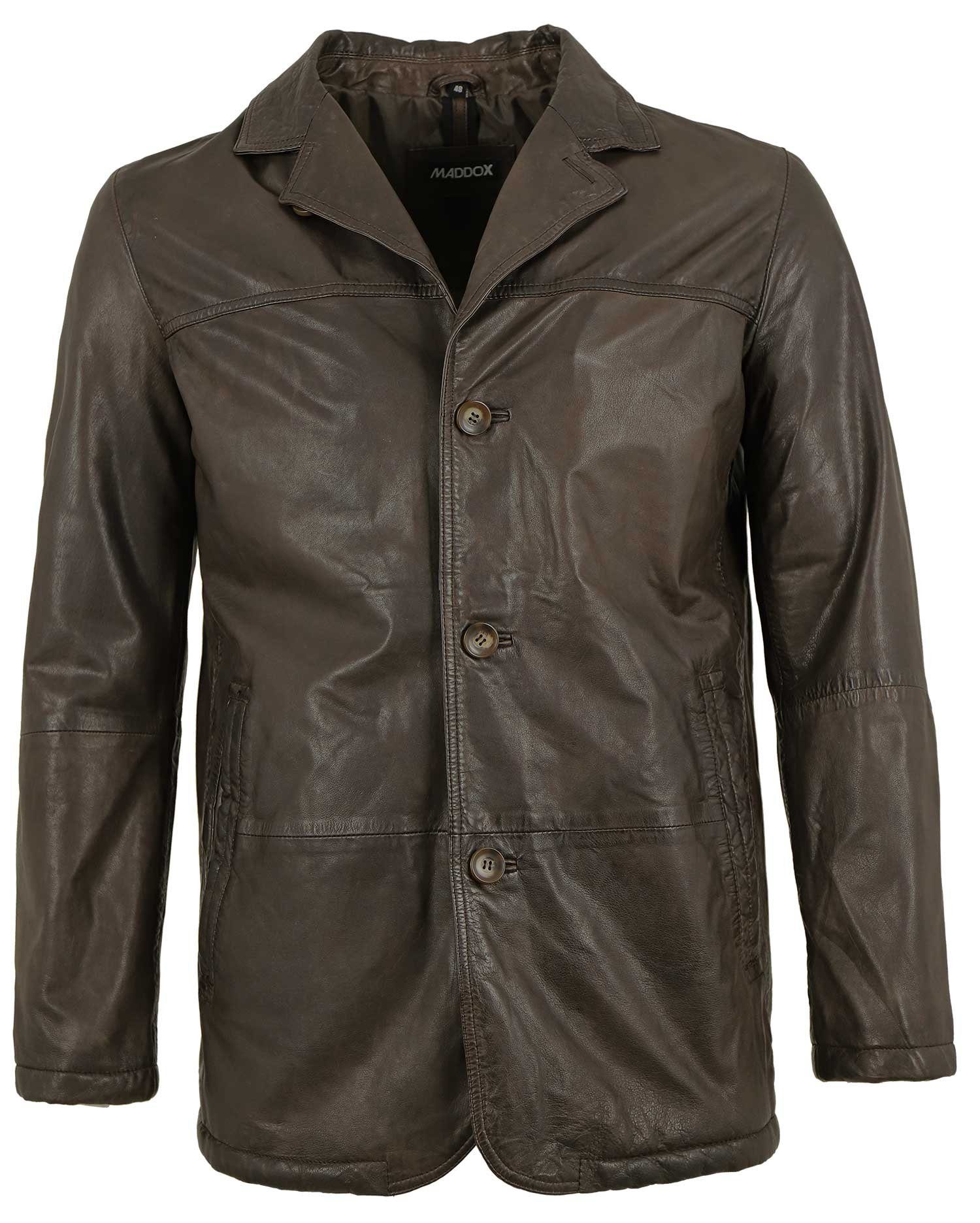 Maddox Lederjacke MADDOX - Herren Lederjacke Sakko Lammnappa dunkelbraun