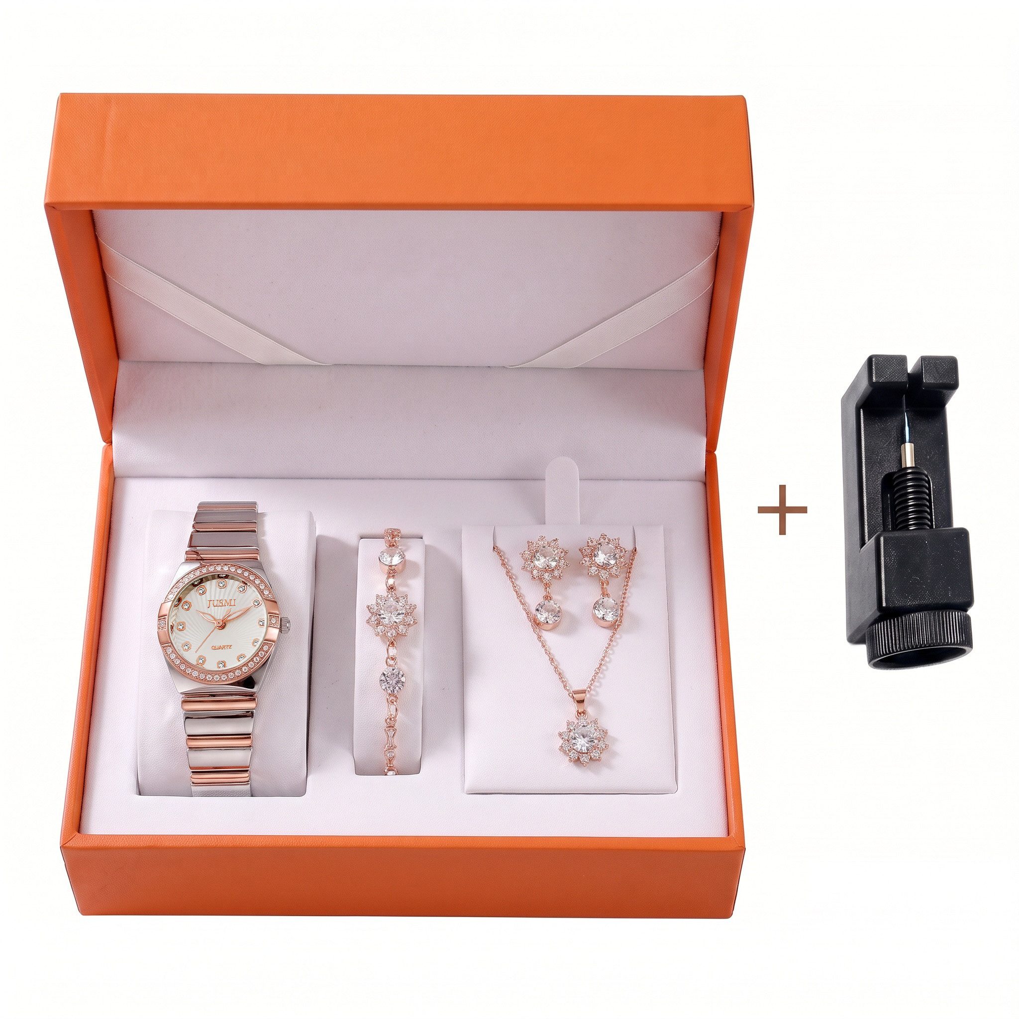 ibettertec Quarzuhr Damen Geschenkset mit Uhr - Weihnachtsgeschenk für Frauen, (Set, 1-tlg., Edles Geschenk für Frauen, Besonderes Geschenk für Frauen), Damen Geschenkset mit Uhr & Schmuck - 4-teilig mit Geschenkbox