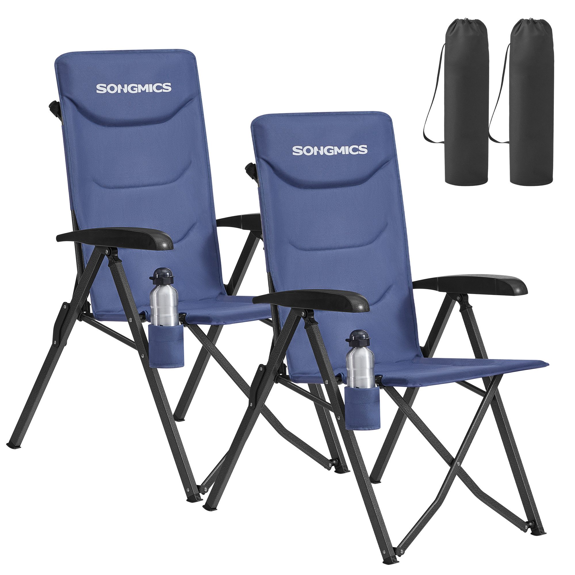 SONGMICS Campingstuhl 90°-150° verstellbare Rückenlehne (Packung), 70 x 60 x 110 cm, belastbar bis 150Kg, mit Getränkehalter/Tragetasche