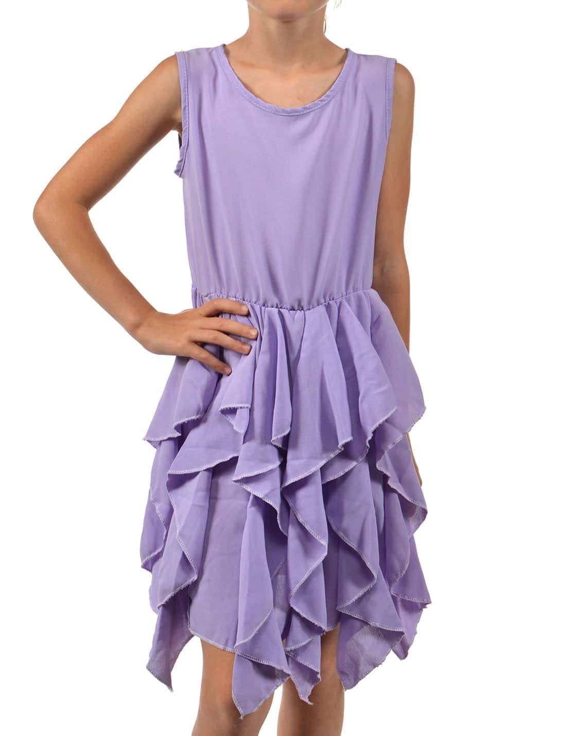 Mädchen breite Rock tragen Träger bequem Sommerkleid am (1-tlg) Lila zu KMISSO Volants Kleid und