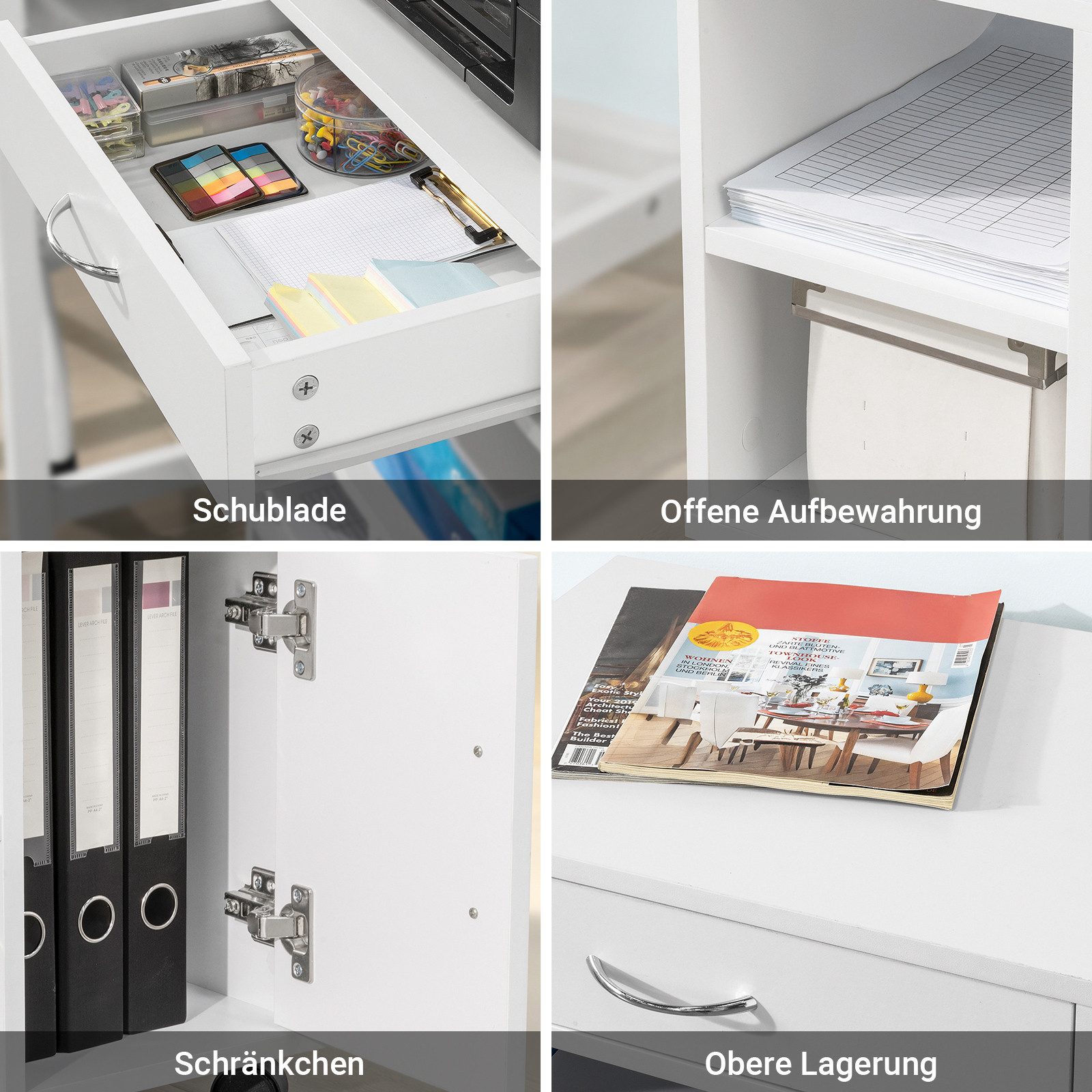 SoBuy Druckertisch FBT106, Druckerständer Schreibtisch Unterschrank Beistelltisch, mit Schublade und Tür Aktenschrank Rollcontainer mit Fächern Bürowagen – Bild 5 von 5