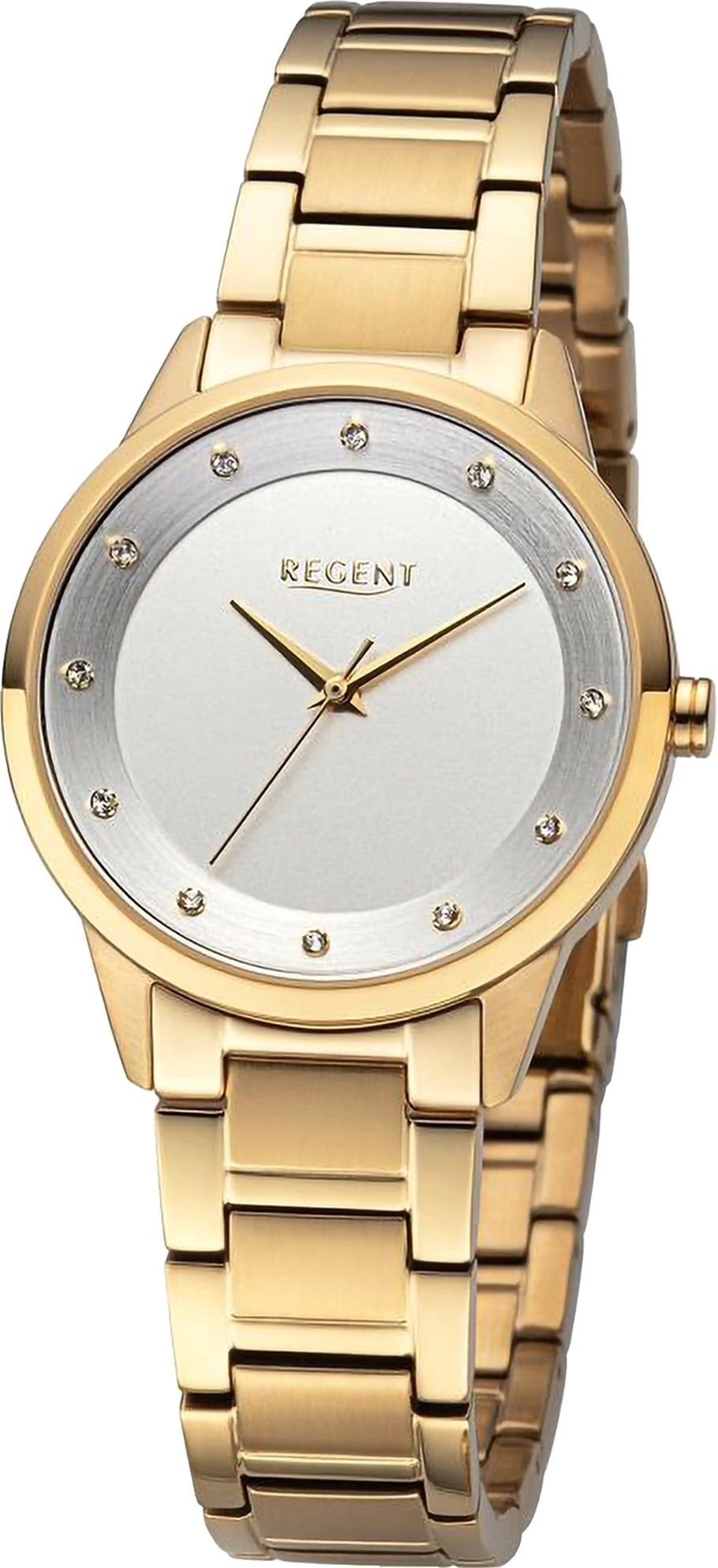 Regent Quarzuhr Regent Damen Armbanduhr Analog, Damen Armbanduhr rund, extra groß (ca. 33mm), Metallarmband
