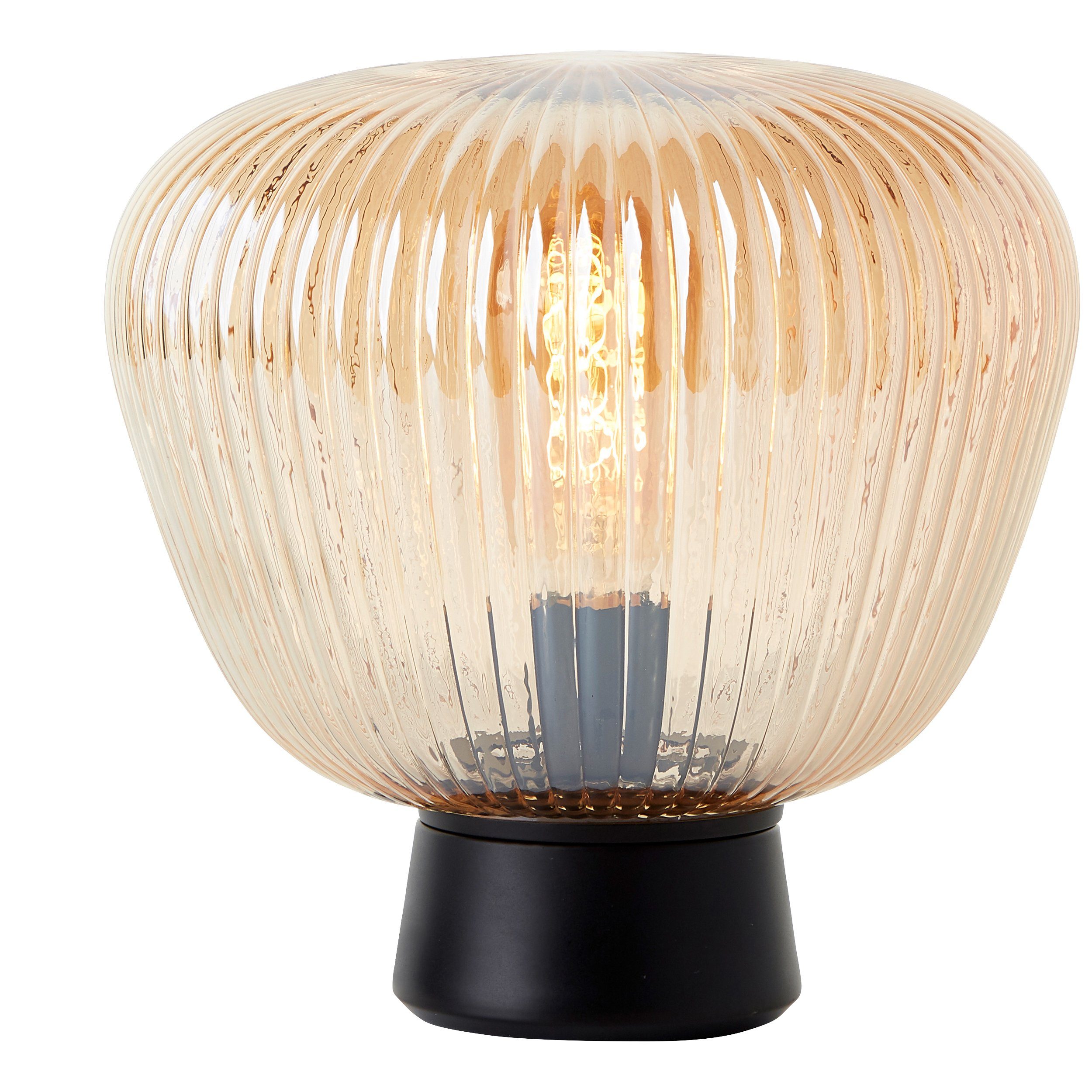25 Amber-Bernsteinfarben 25 cm, Leuchtmittel, ohne Lightbox Tischleuchte, Tischlampe, Riffelglas, E27, x