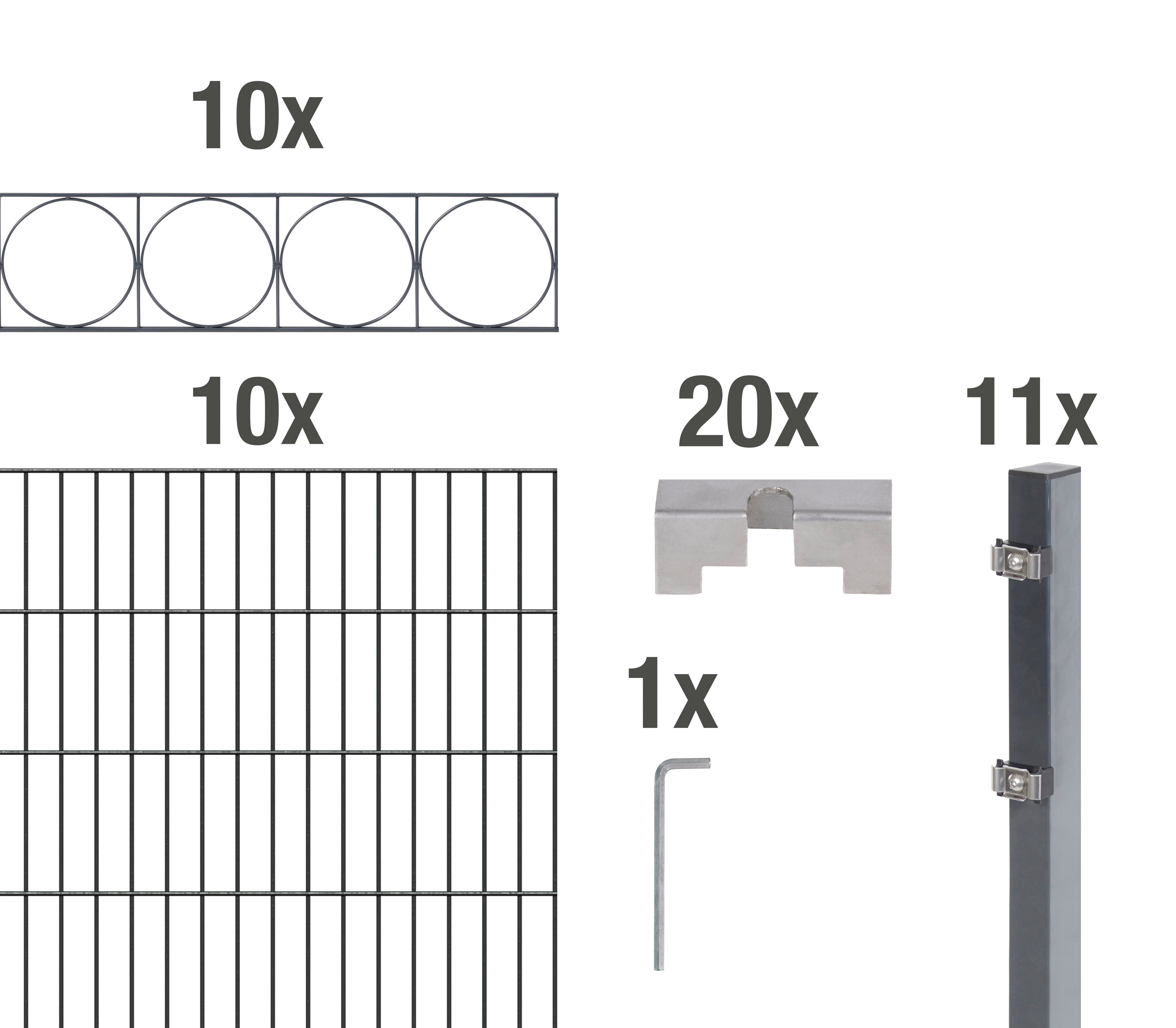 Alberts Doppelstabmattenzaun »Oslo«, (Set), anthrazit, 100 cm hoch, 10