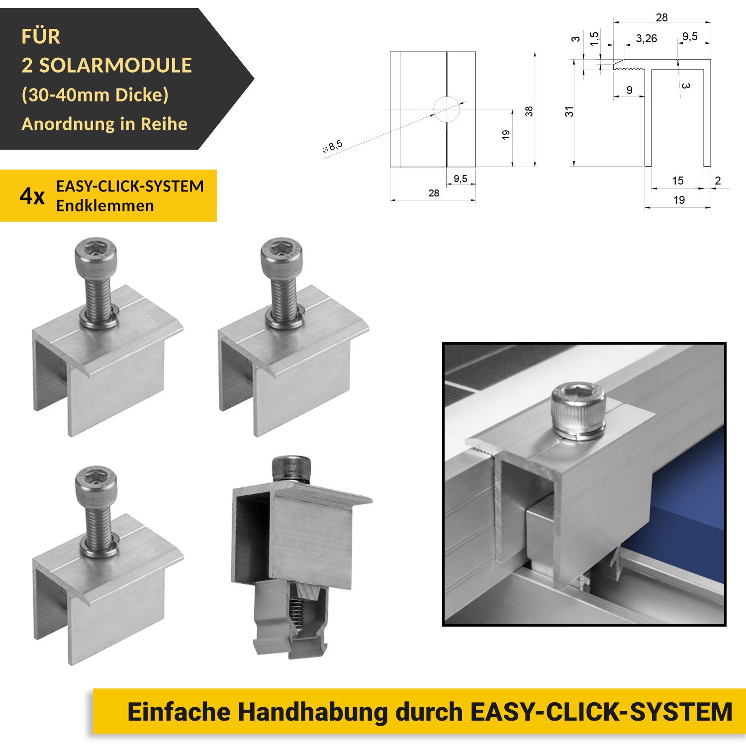 avoltik Solarmodul-Halterung Solar Halterung Montageset Schiene 400mm Flachach für 1-4 Solarmodule, (Solar Halterung Flachdach Montageset mit 400mm Montageschie – Bild 4 von 5