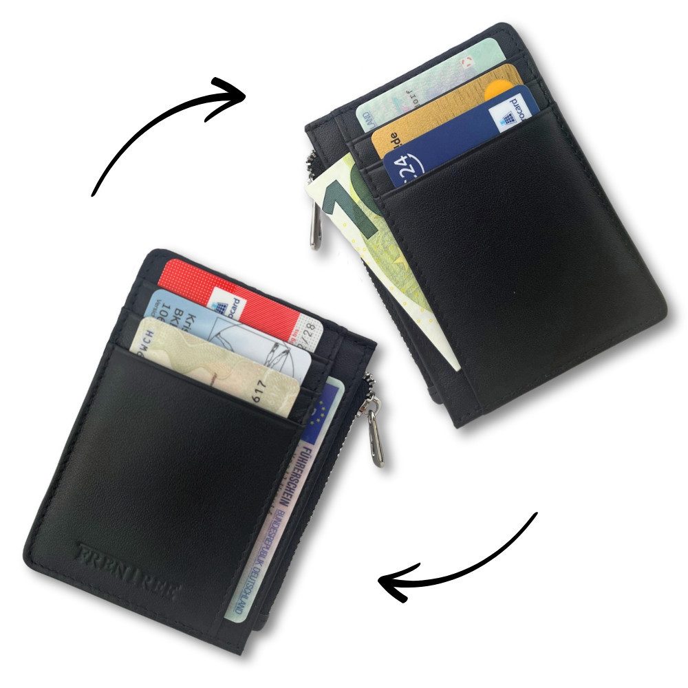 Frentree Kartenetui Mini-Geldbörse aus Echtleder, praktisches kleines Portemonnaie, für 10 Karten, Münzfach, RFID Schutz, Reißverschluss-Fach