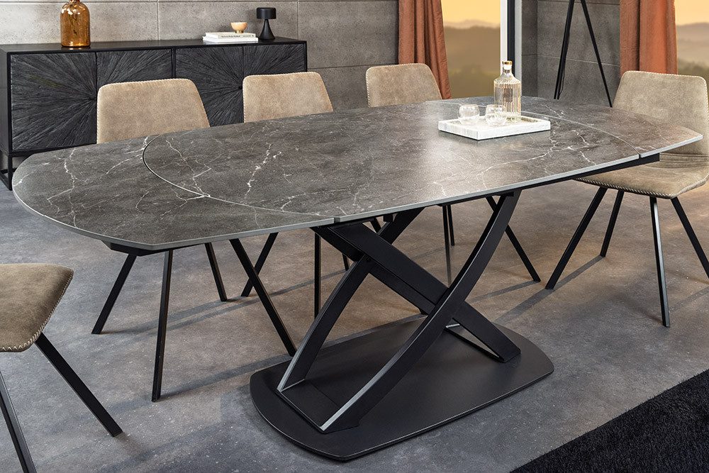 riess-ambiente Esstisch INCEPTION 130-190cm anthrazit – oval, Keramik, Marmor-Design, Metall (Einzelartikel, 1-St), ausziehbare Platte für 6–8 Personen – ideal für Esszimmer oder Küche