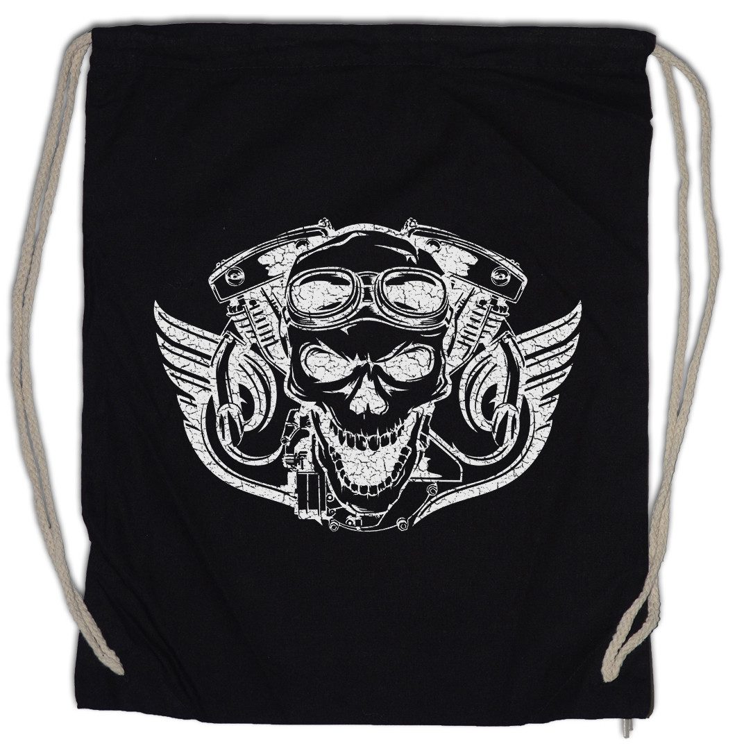 Turnbeutel Biker Skull I Turnbeutel Club MC Rocker Adler Biker Eagle Motorcyclist