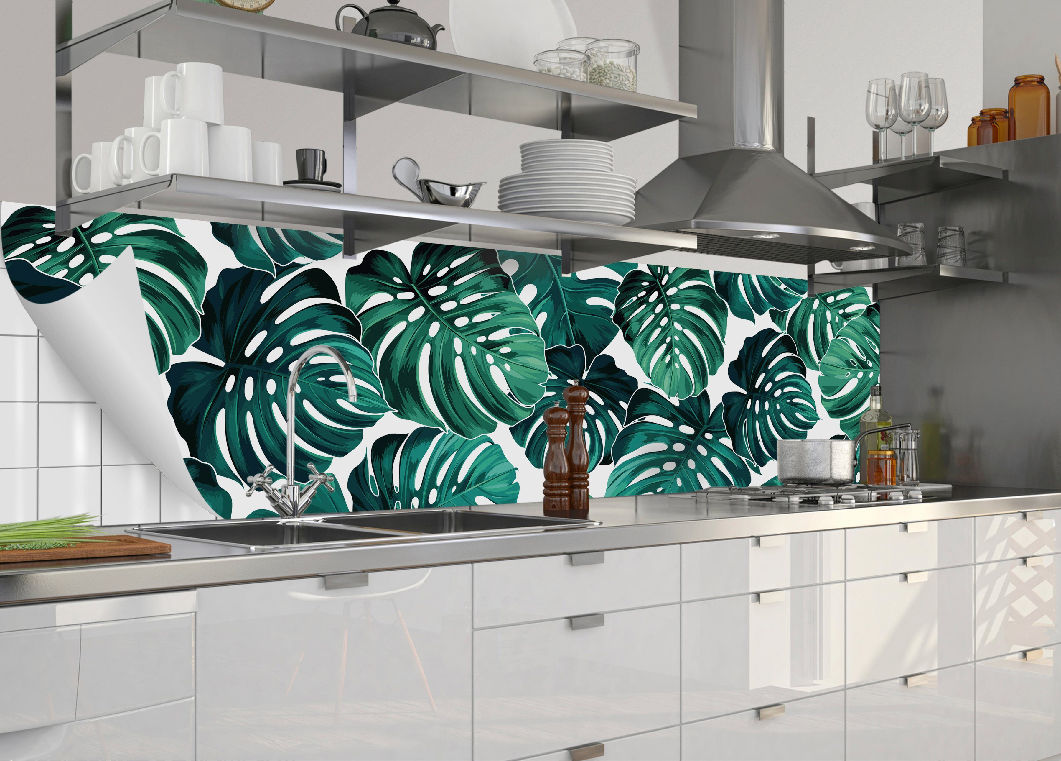 und Monstera, Küchenrückwand selbstklebende fixy flexible Küchenrückwand-Folie MySpotti