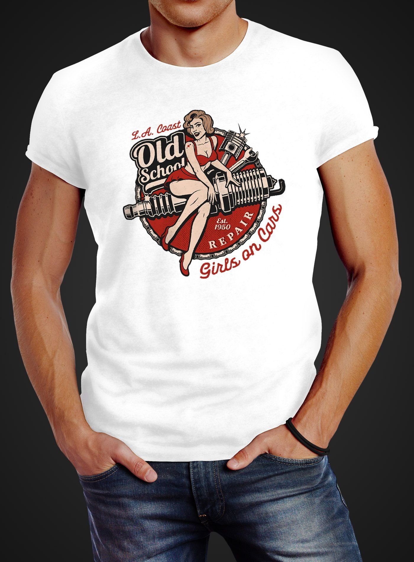 Neverless Print-Shirt Herren T-Shirt Girls on Cars Retro Vintage Print Pin günstig online kaufen