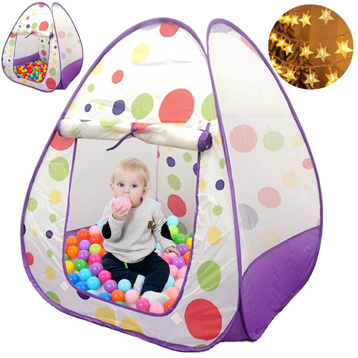 Spielzelt Kinderzelt mit Lichterkette, Pop-Up-Zelt für Innen & Außen
