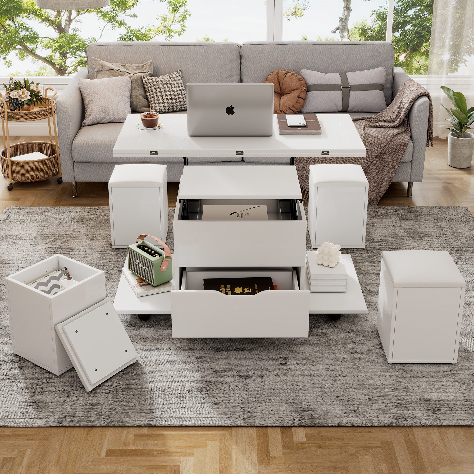 Gotagee Couchtisch Weiß+Anhebbarer multifunktionaler Couchtisch der günstig online kaufen