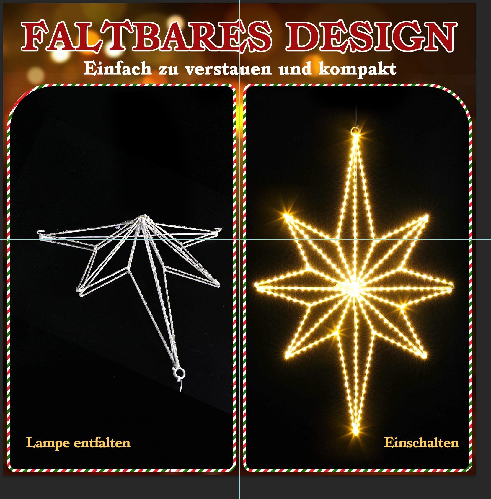 Elegear LED-Lichterkette LED Stern Fensterdeko, Warmweiß Kupferdraht, Faltb günstig online kaufen