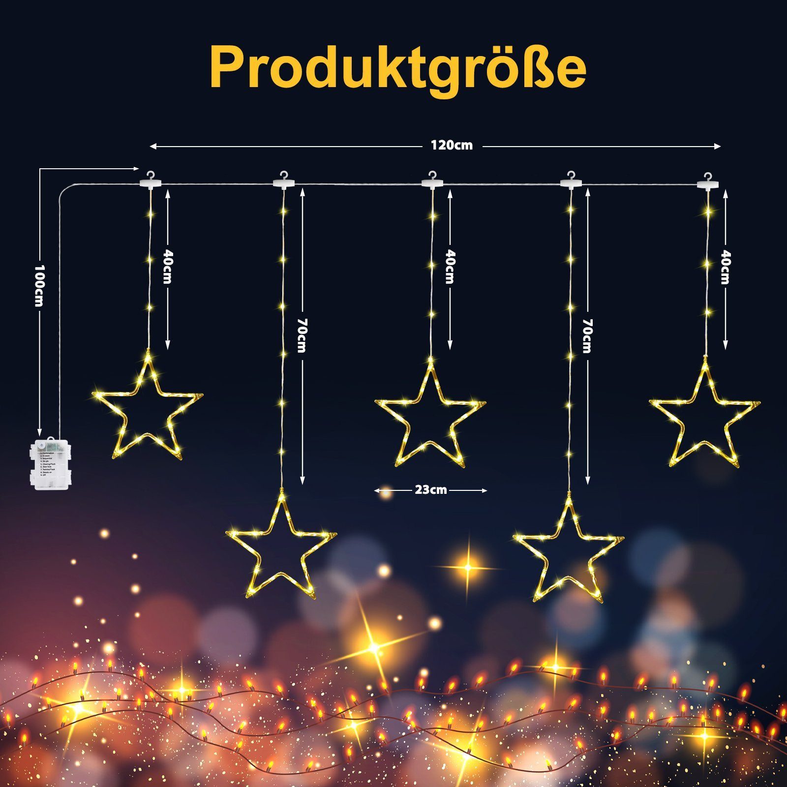Quntis LED-Lichterkette Weihnachtsdeko Fenster Stern, beleuchtete Weihnachtsbeleuchtung, Lichterkette Sterne mit Timer Innen/Außen, Weihnachtsstern Fensterdeko – Bild 5 von 5