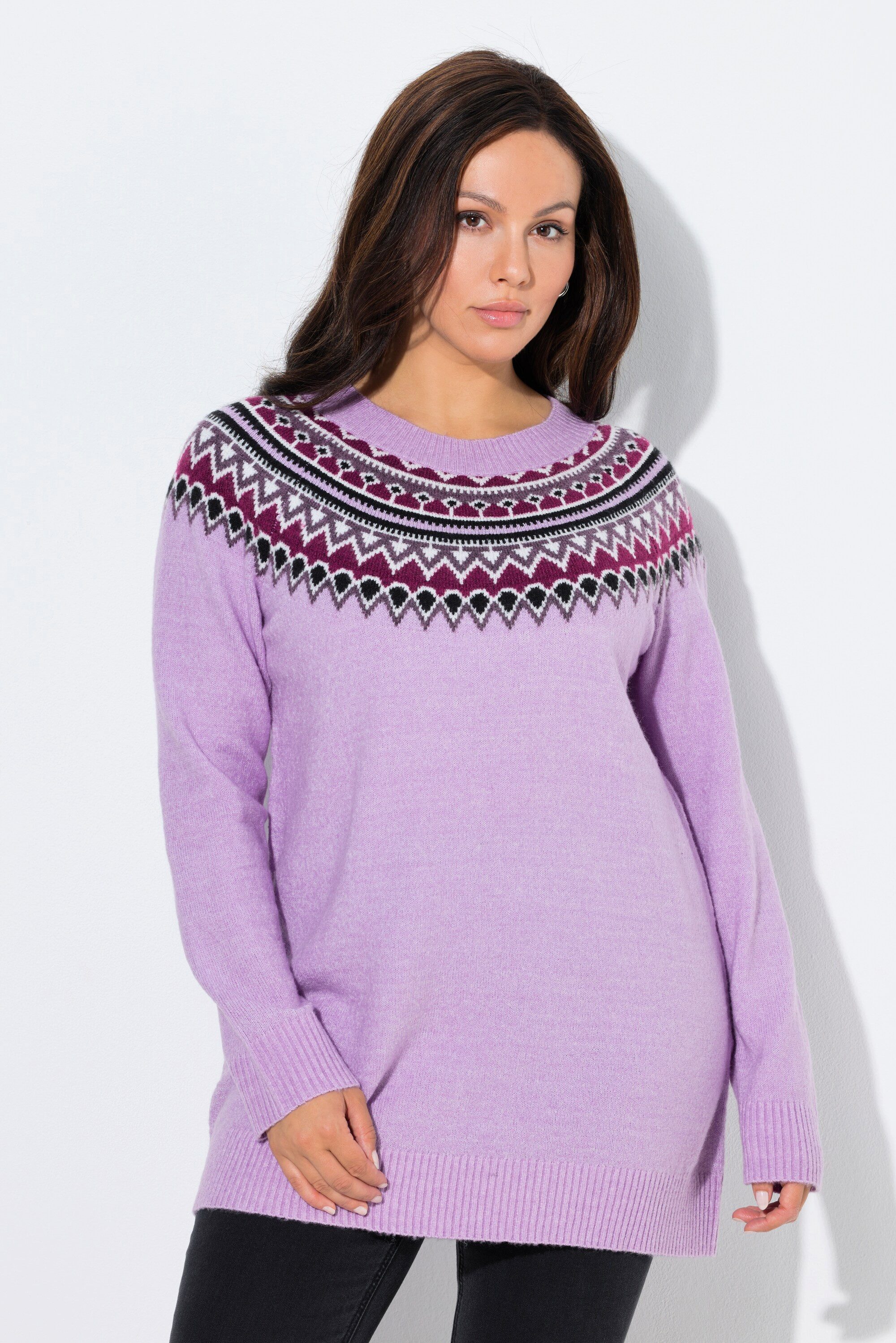 Ulla Popken Strickpullover Norweger-Pullover Rundhals Raglan-Langarm günstig online kaufen