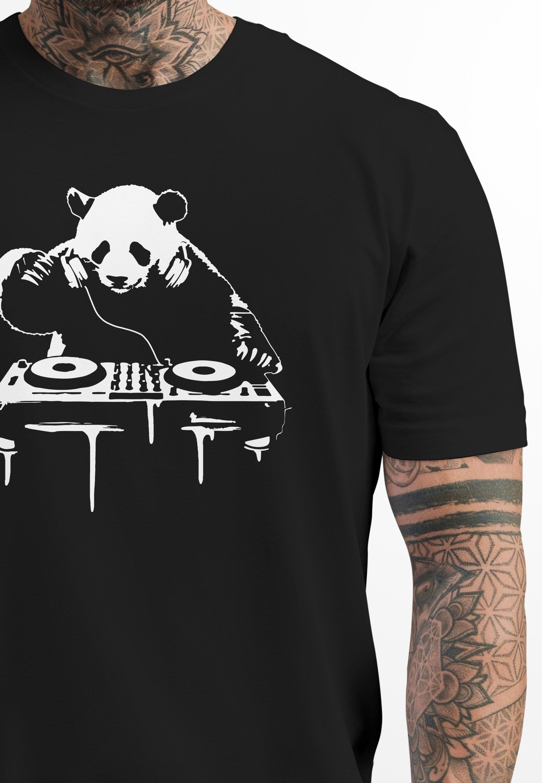 Neverless Print-Shirt Herren T-Shirt mit Aufdruck Panda DJ Techno Rave Fest günstig online kaufen