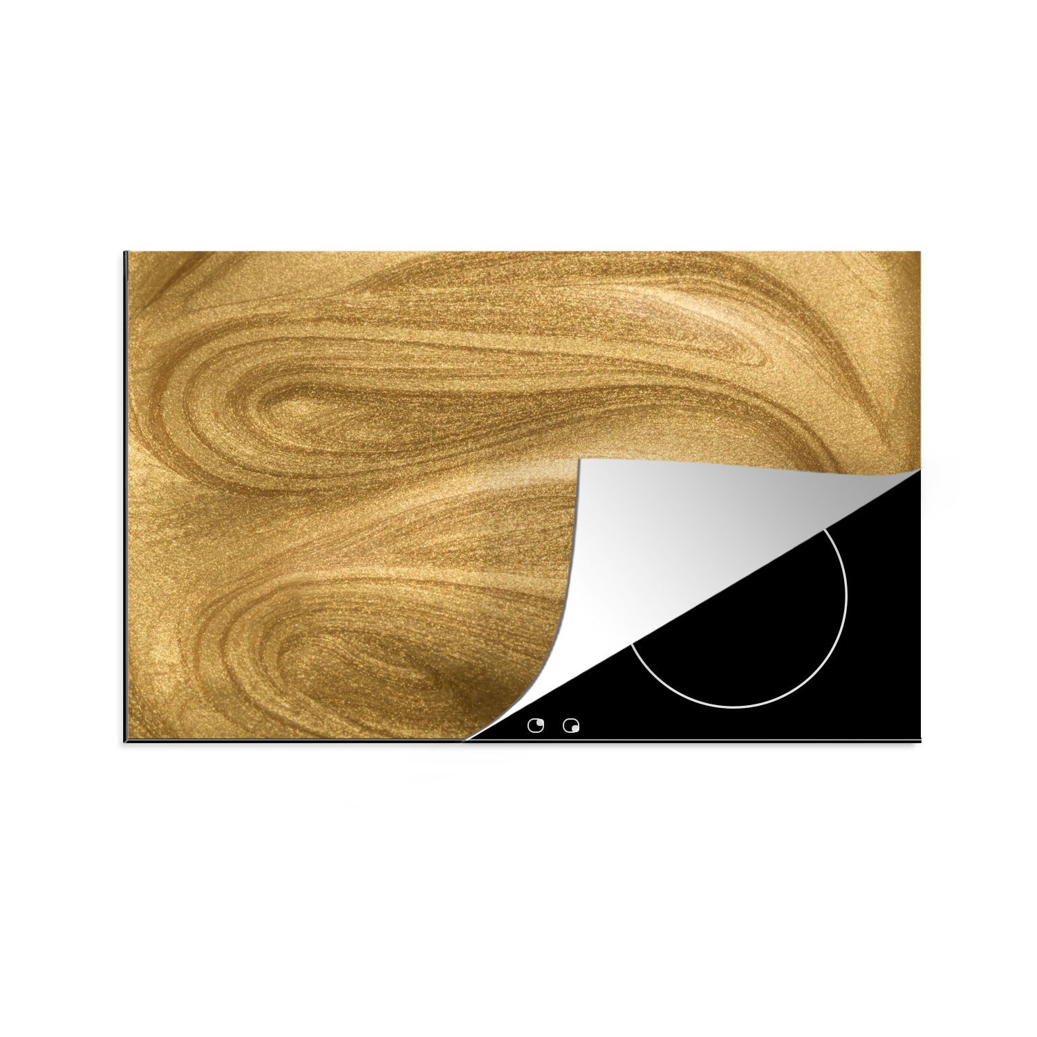 MuchoWow Herdblende-/Abdeckplatte Gold - Glitzer - Abstrakt - Luxus, Vinyl, (1 tlg), 81x52 cm, Induktionskochfeld Schutz für die küche, Ceranfeldabdeckung