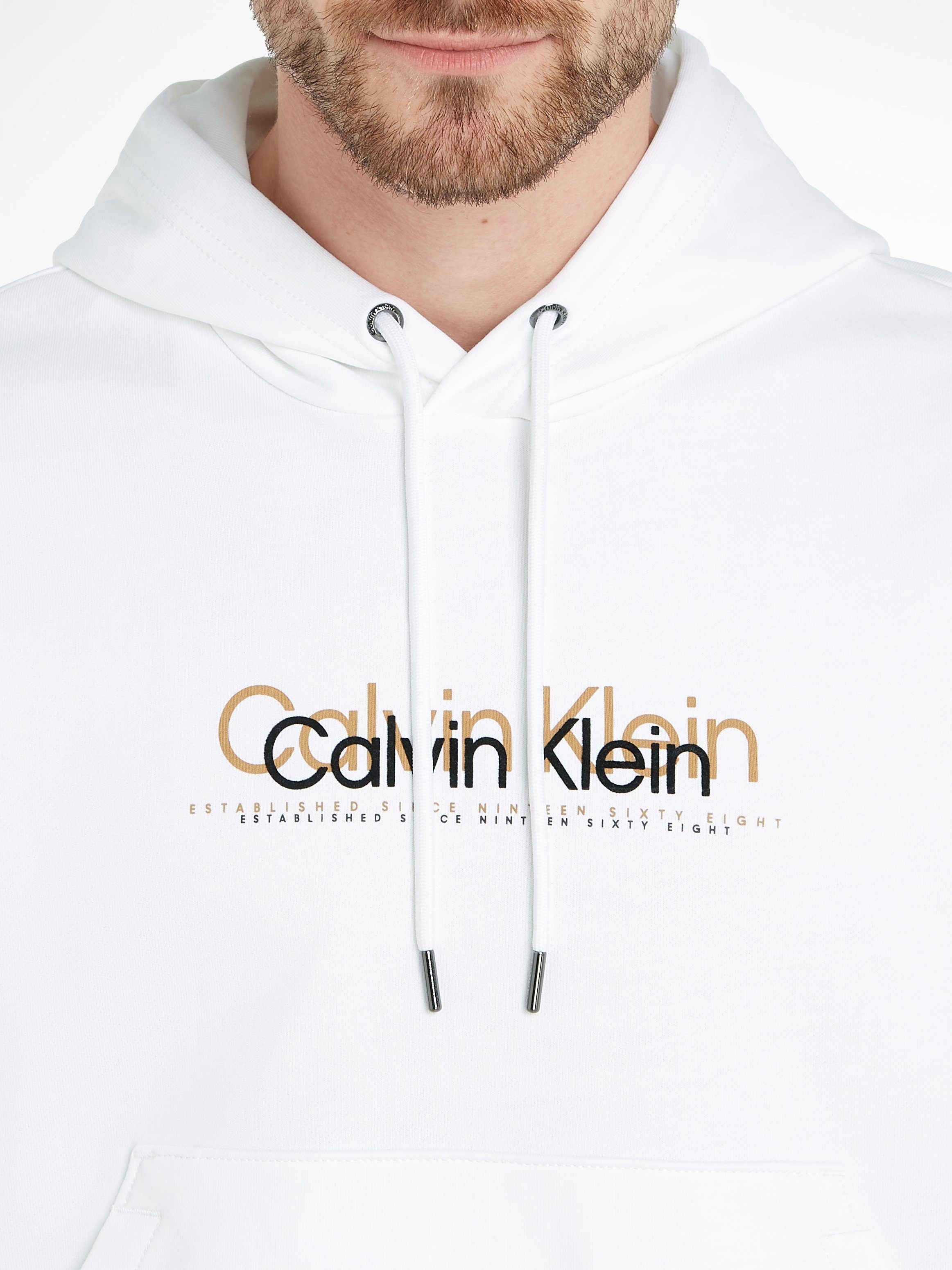 White Calvin FLOCK HOODIE LOGO Markenlabel Bright DOUBLE mit Kapuzensweatshirt Klein