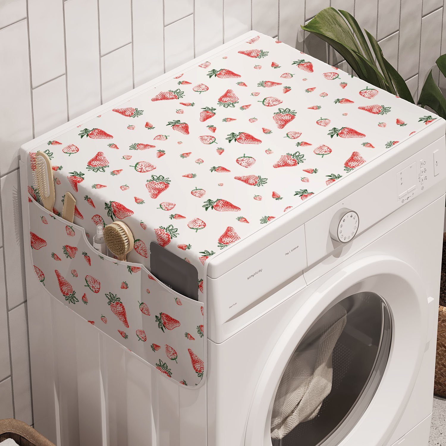 Abakuhaus Badorganizer Anti-Rutsch-Stoffabdeckung für Waschmaschine und Trockner, Erdbeere Grunge Frucht-Muster