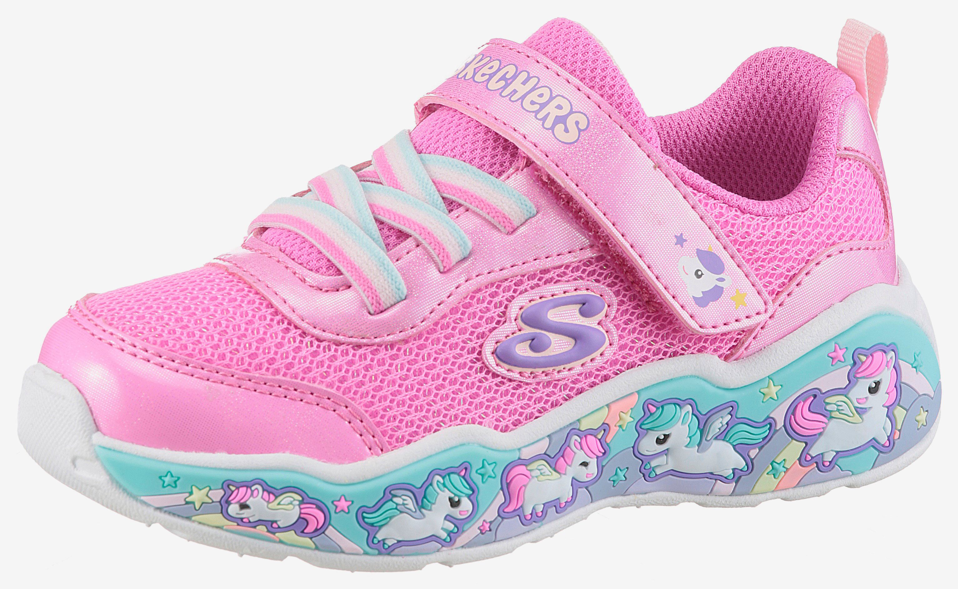 Skechers PLAY SCENE-FUN SQUAD Lauflernschuh, Sneaker mit bunten Motiven verziert, Größenschablone zum Download