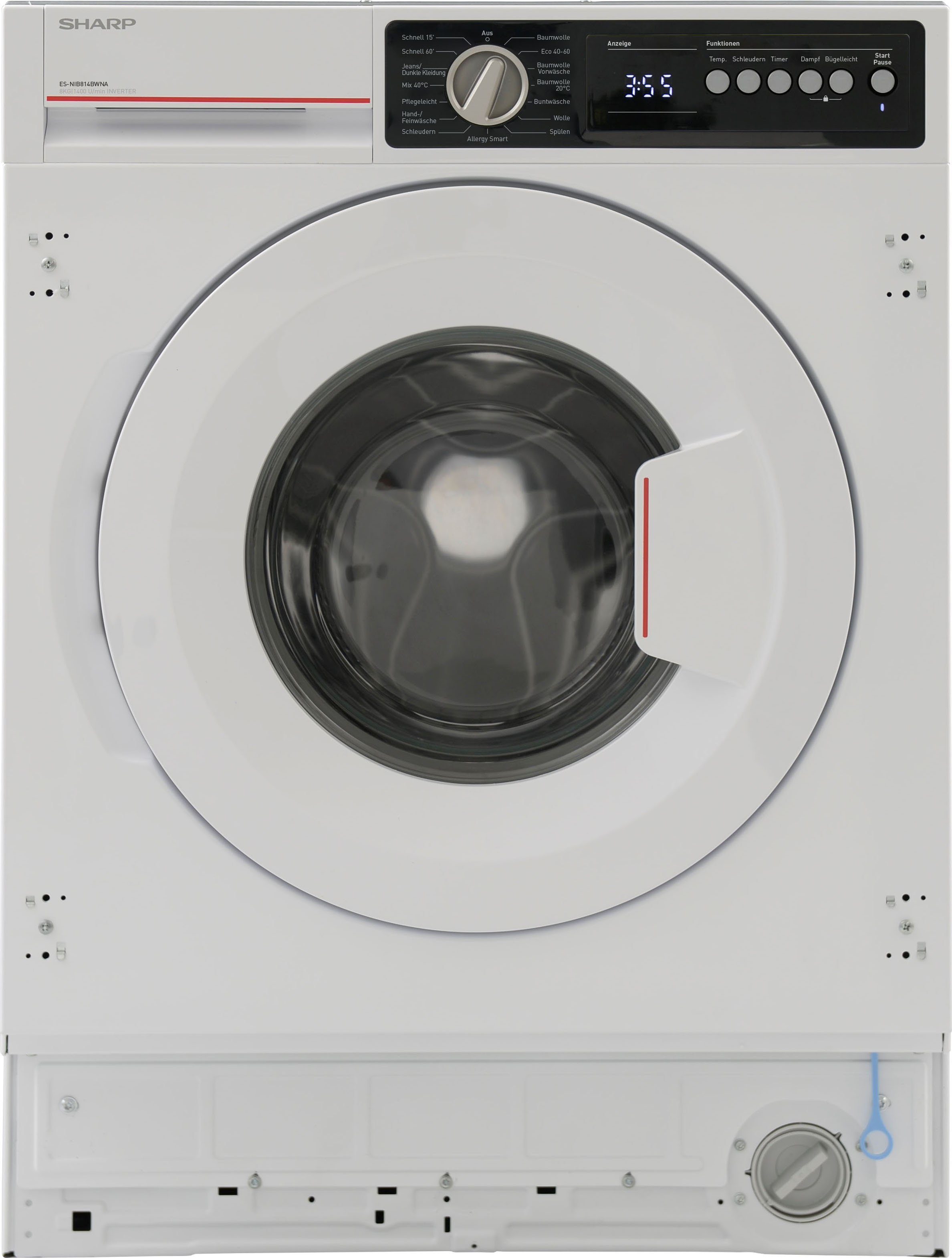 Sharp Einbauwaschmaschine ES-NIB814BWNA-DE, 8 kg, 1400 U/min