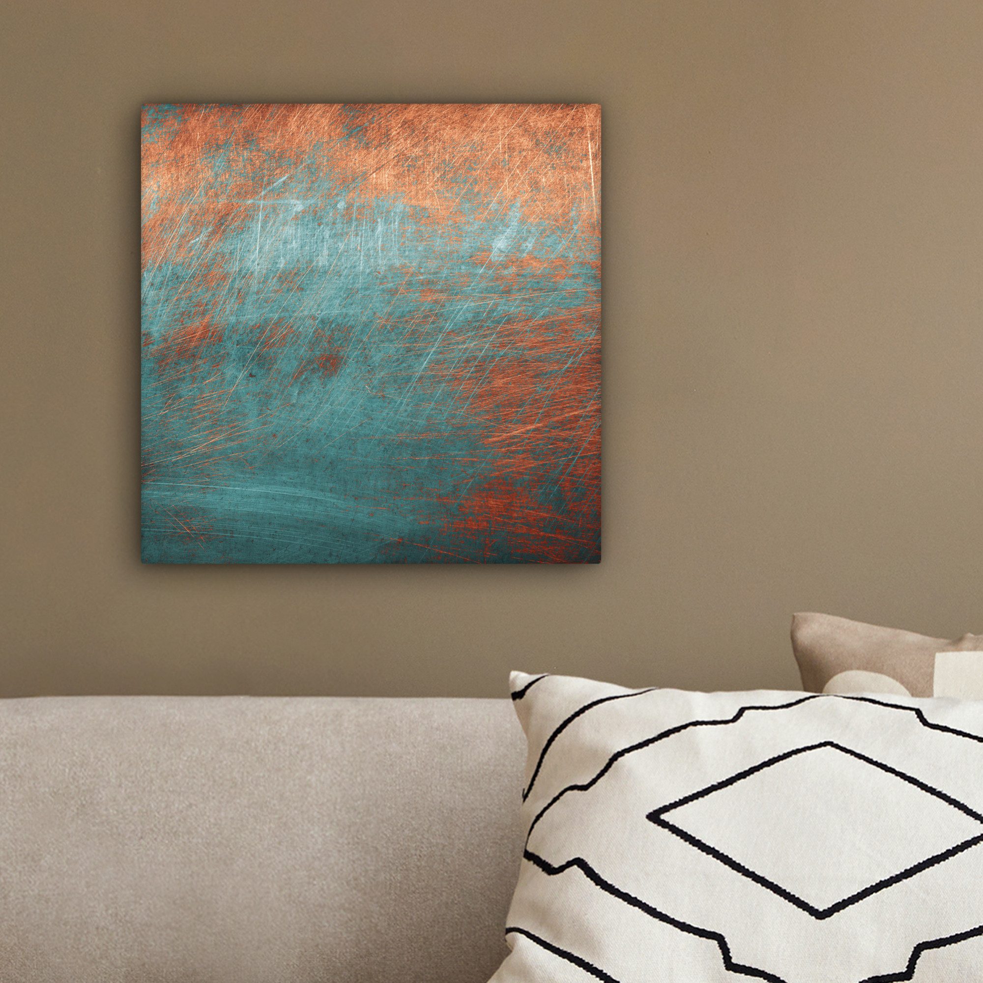 OneMillionCanvasses® Leinwandbild Metall - Rost - Bronze - Blau - Abstrakt - Struktur, Fotodruck (1 St), Leinwand Bilder Klein, Wand Dekoration Aesthetic 30x20  – Bild 4 von 5
