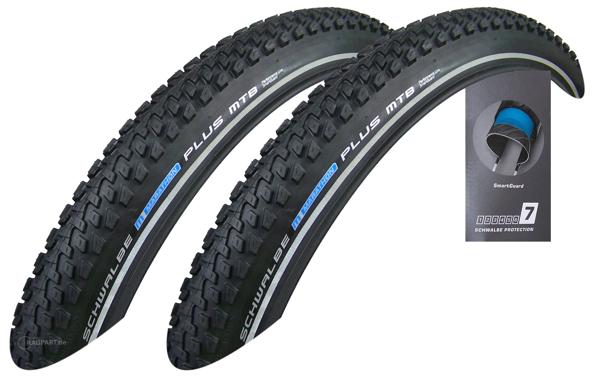 Schwalbe Fahrradreifen 2x Schwalbe Marathon Plus MTB 57-559 SmartGuard 26x2.25 Mantel, (2-tlg), Drahtreifen