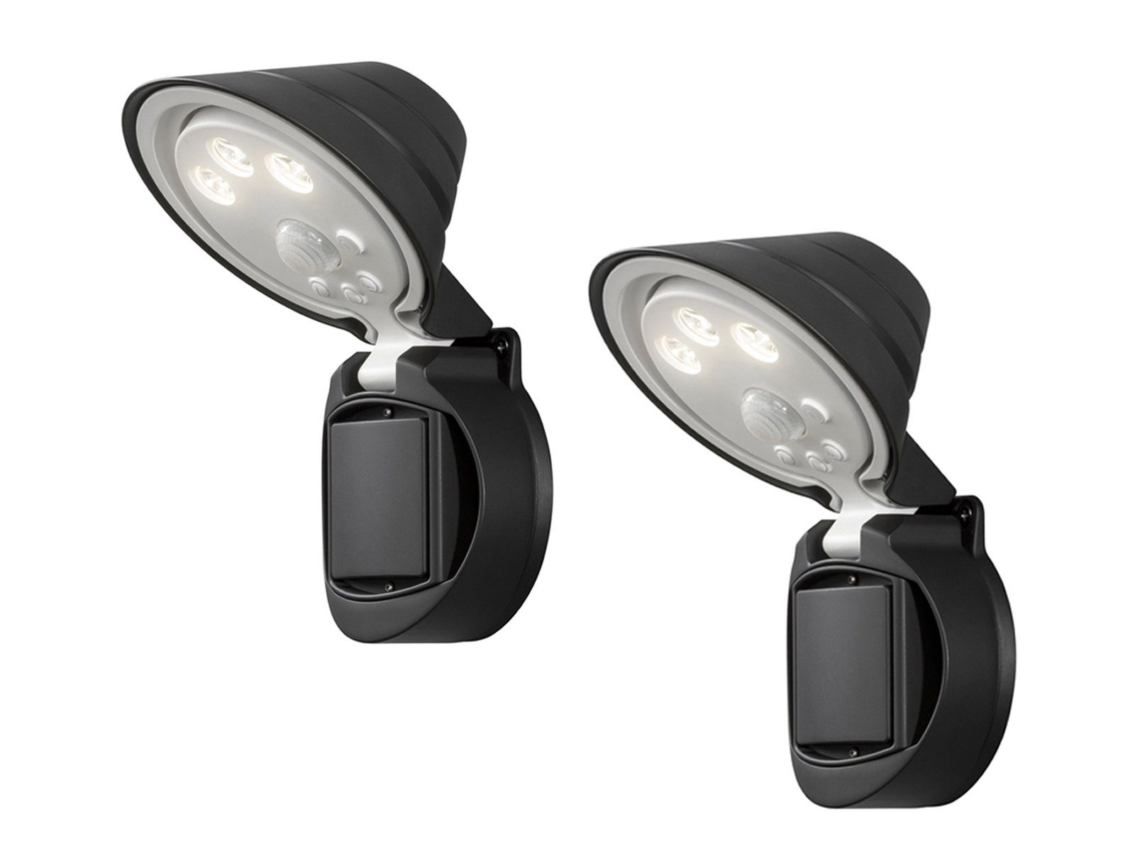 KONSTSMIDE LED Außen-Wandleuchte, LED fest integriert, Neutralweiß, 2er  Set, Außen-Licht mit Bewegungsmelder, Fassadenbeleuchtung Hauswand, NICHT  enthalten: 2 LR20/D (1,5 Volt) Batterien je Leuchte