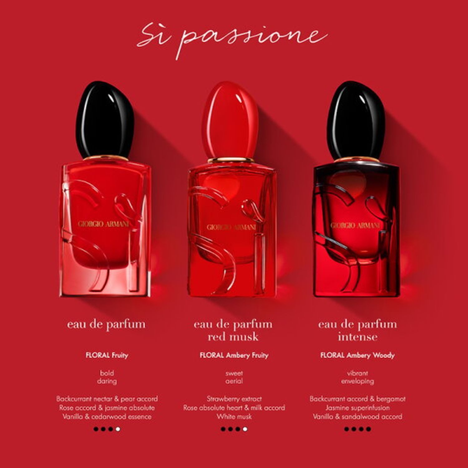 Giorgio Armani Eau de Parfum Sì Passione Red Musk, Eleganter roter Flakon als Symbol für Stärke und Weiblichkeit