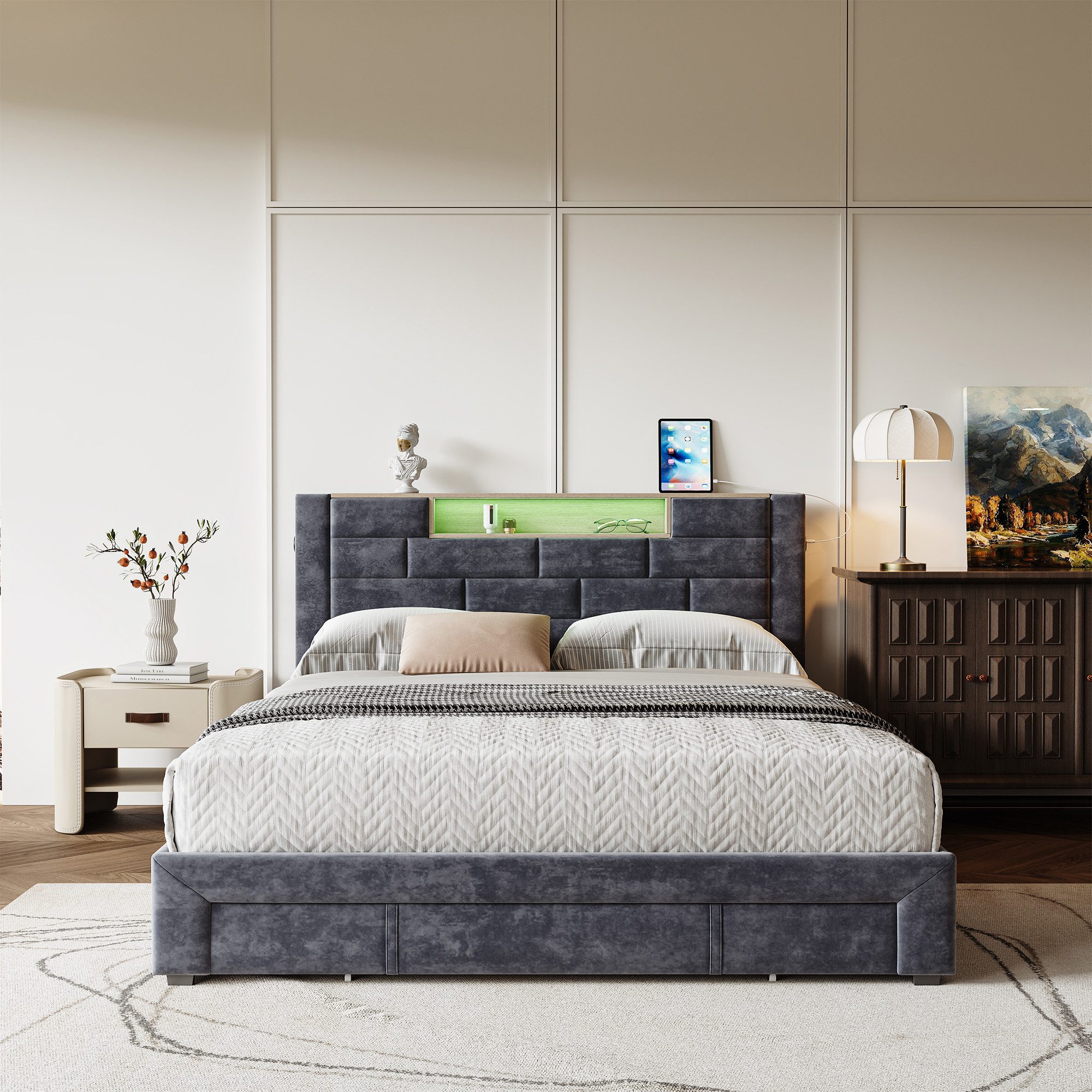 PXloue Polsterbett Doppelbett mit LED Licht günstig online kaufen