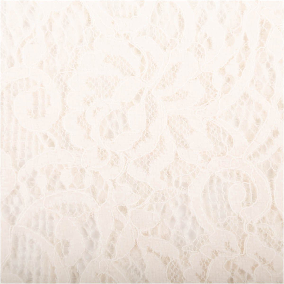 SCHÖNER LEBEN. Stoff Spitze mit Chenille Meterware wollweiß floral 150cm, pflegeleicht